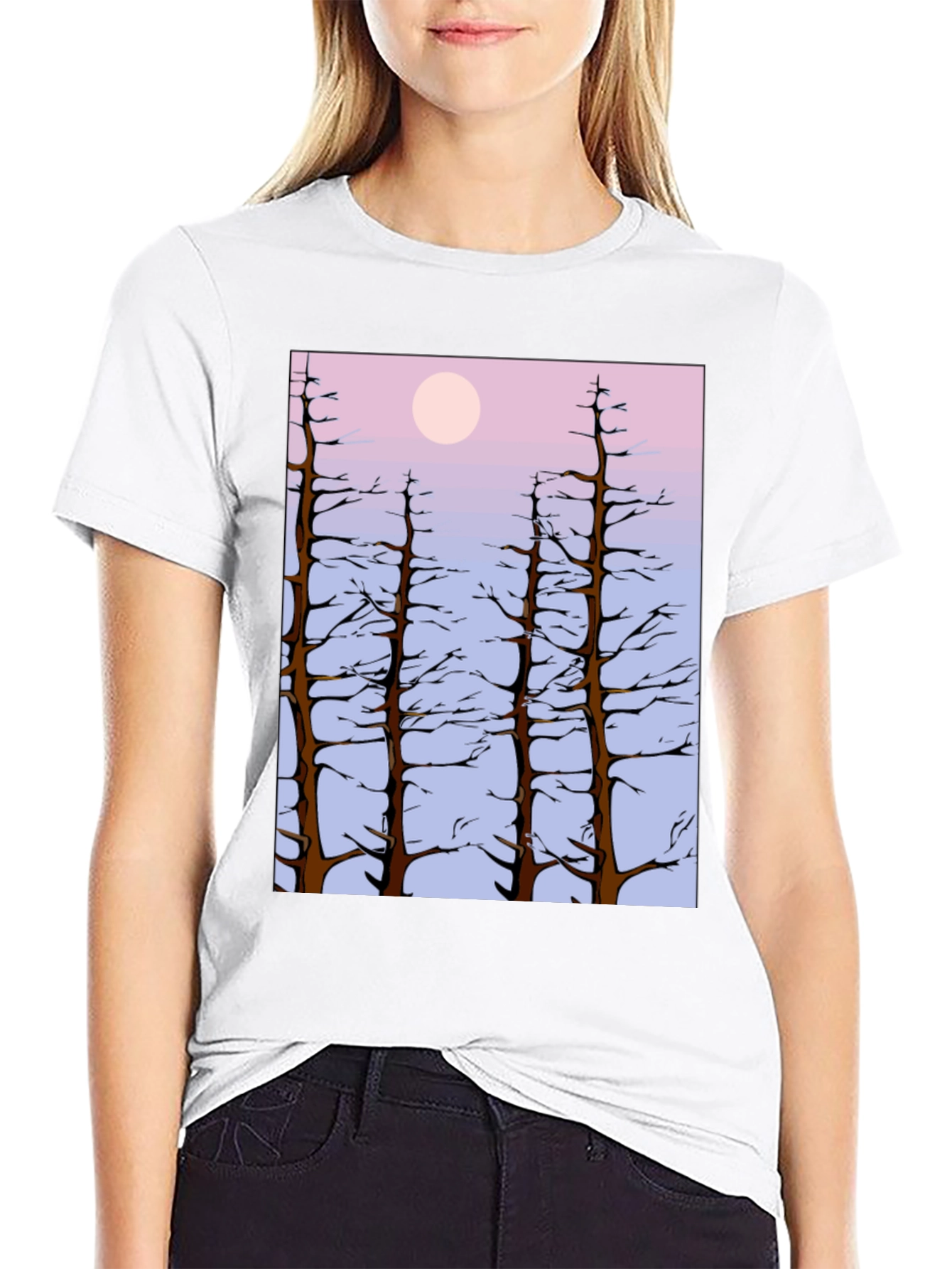Nature Scene Tee: Trees & Moon T-Shirt