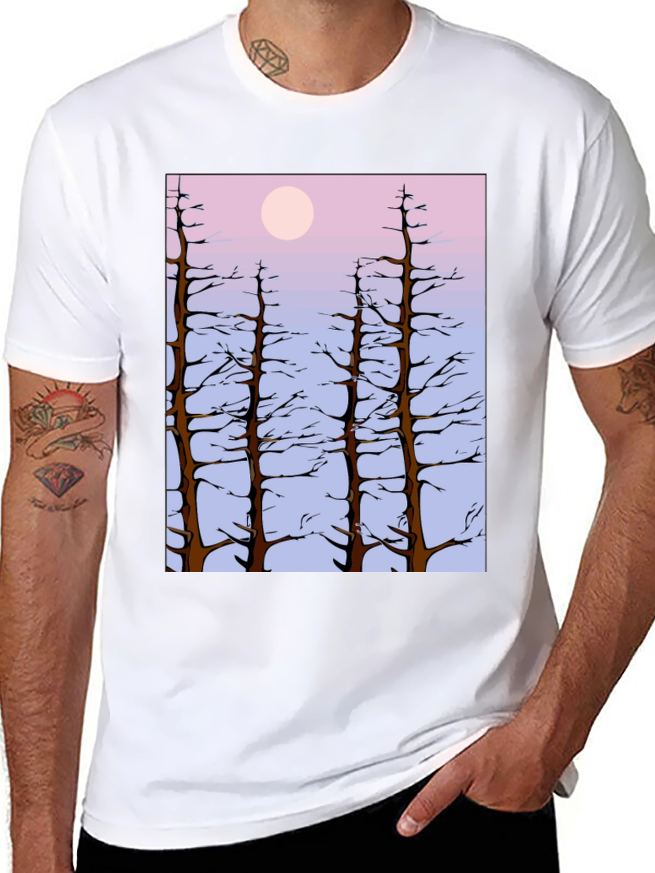 Nature Scene Tee: Trees & Moon T-Shirt