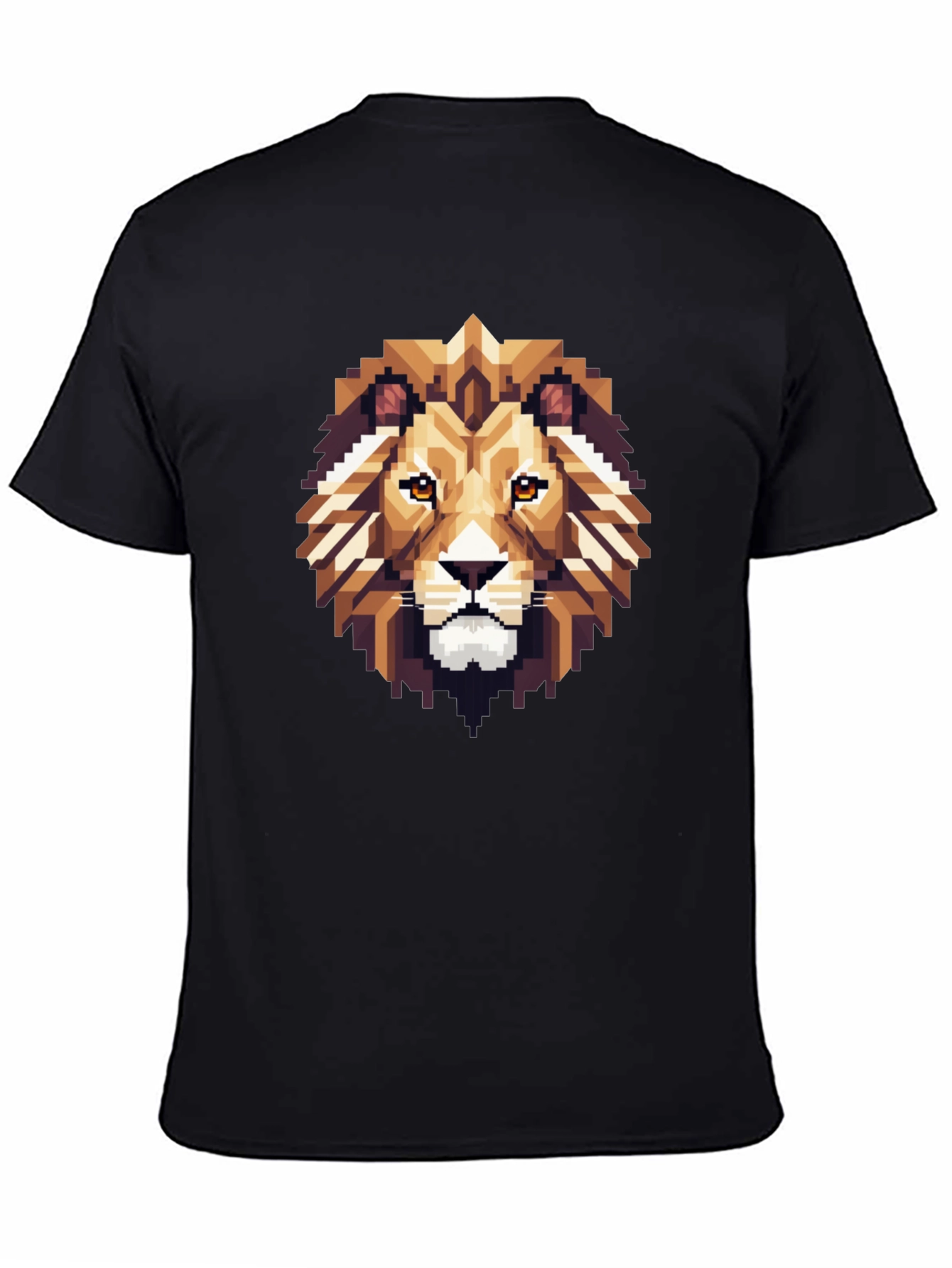 Pixelated Lion Graphic Tee - Black Cotton Shirt