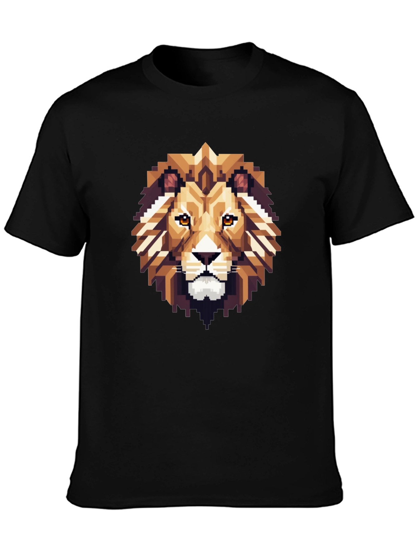 Pixelated Lion Graphic Tee - Black Cotton Shirt