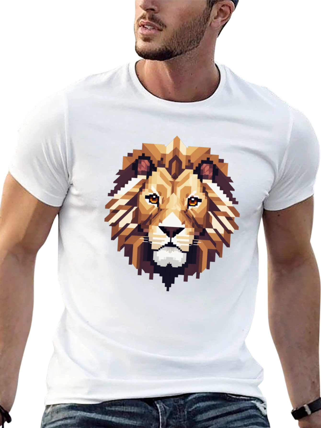 Pixelated Lion Graphic Tee - Black Cotton Shirt