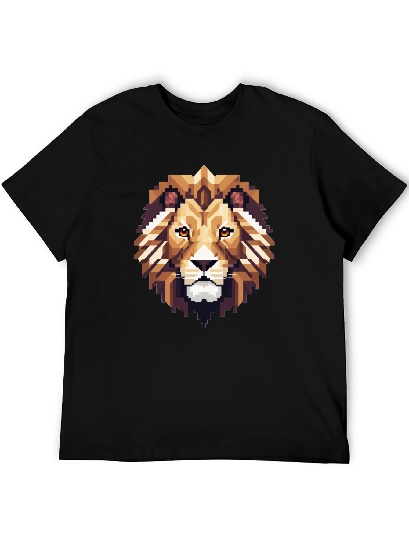 Pixelated Lion Graphic Tee - Black Cotton Shirt