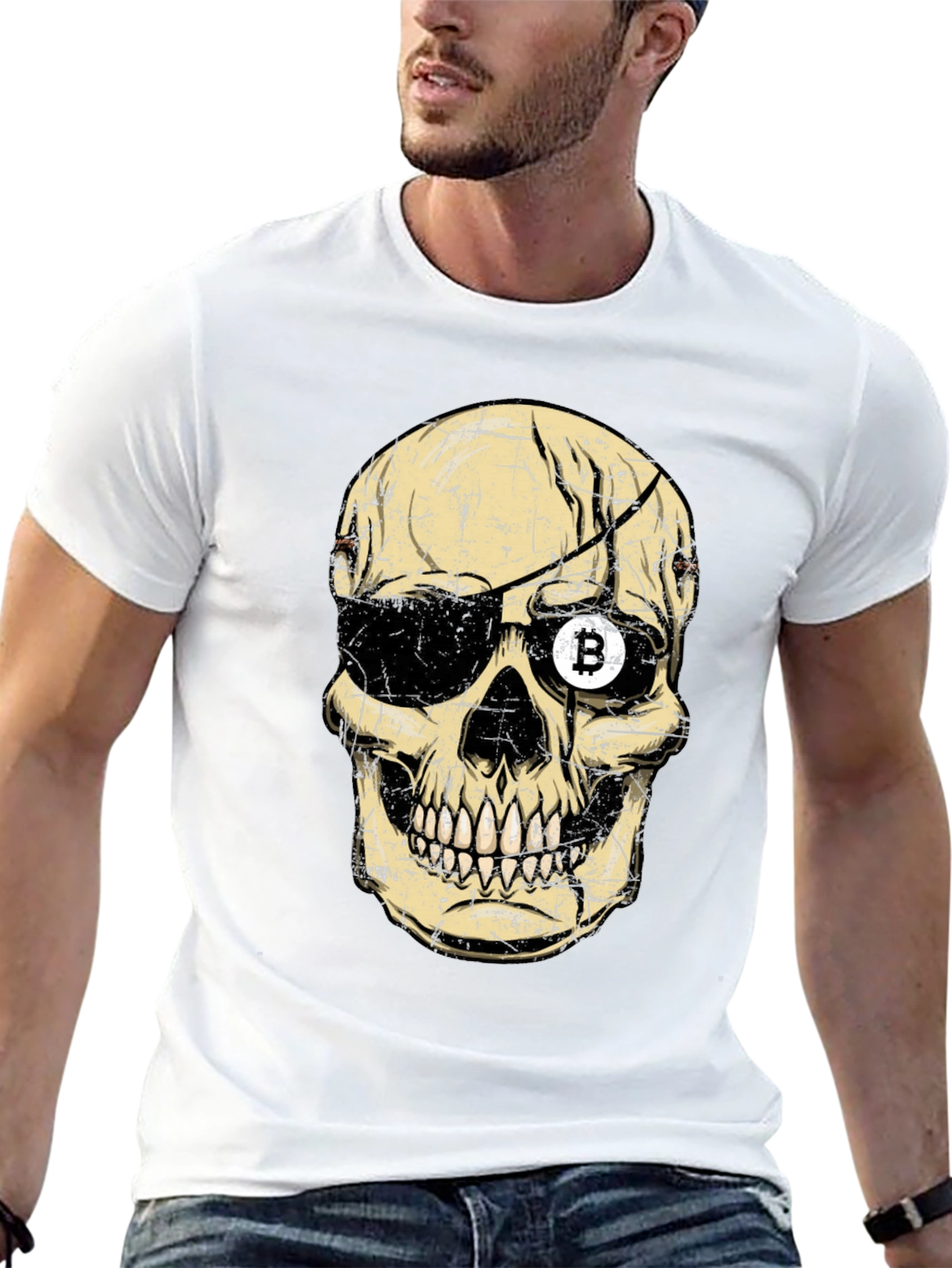 Bitcoin Pirate Skull Graphic T-Shirt