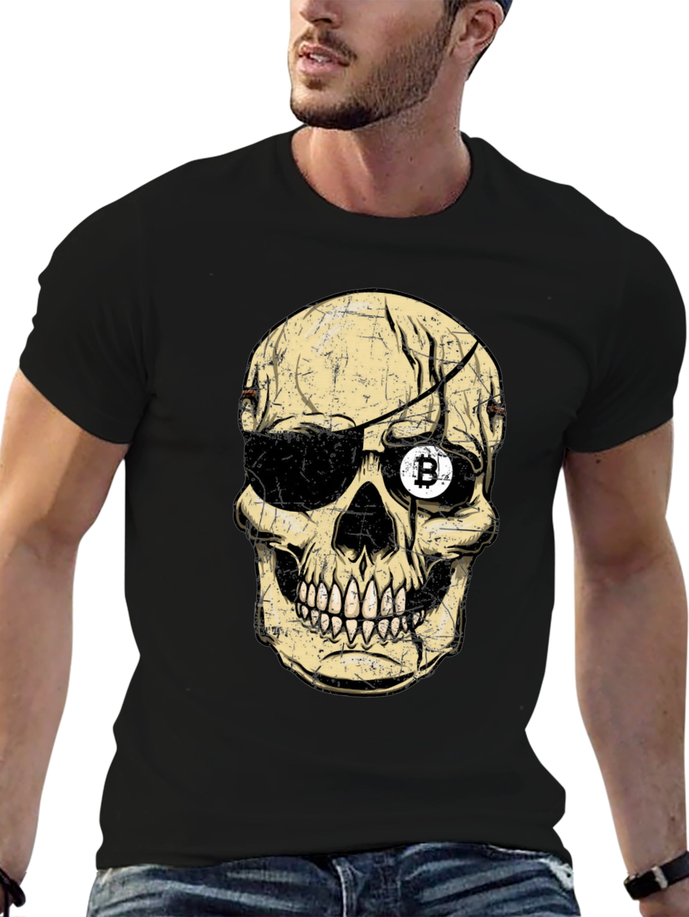 Bitcoin Pirate Skull Graphic T-Shirt