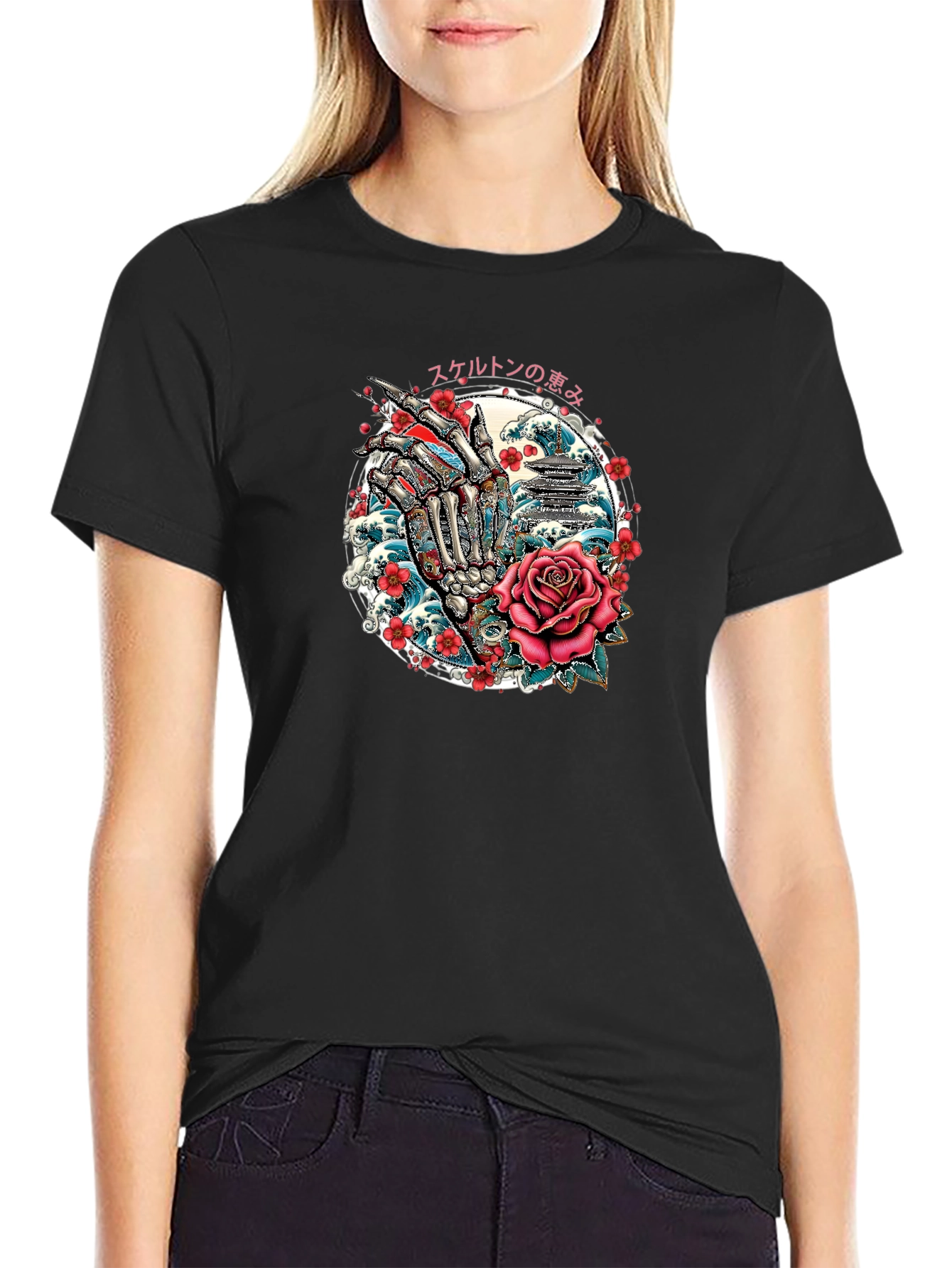 Skeleton Hand Rose Graphic Tee