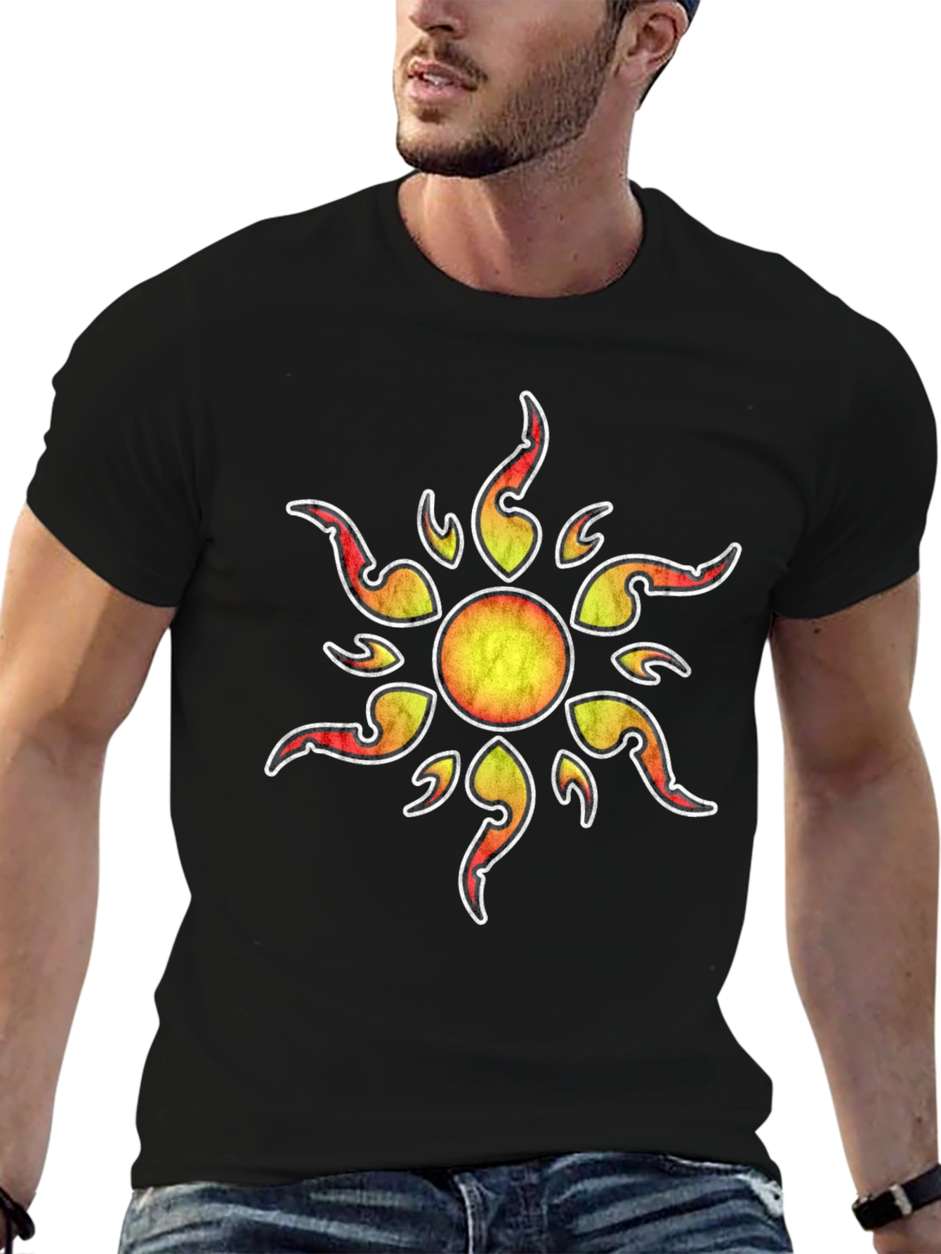Sun Graphic Print Black T-Shirt
