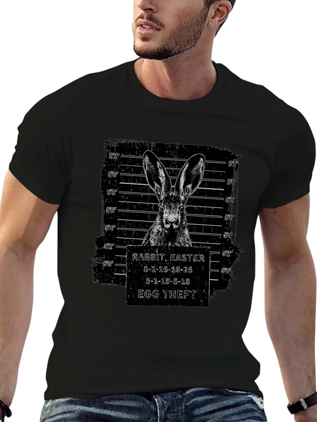 Rabbit Easter Egg Theft T-Shirt Funny Mugshot