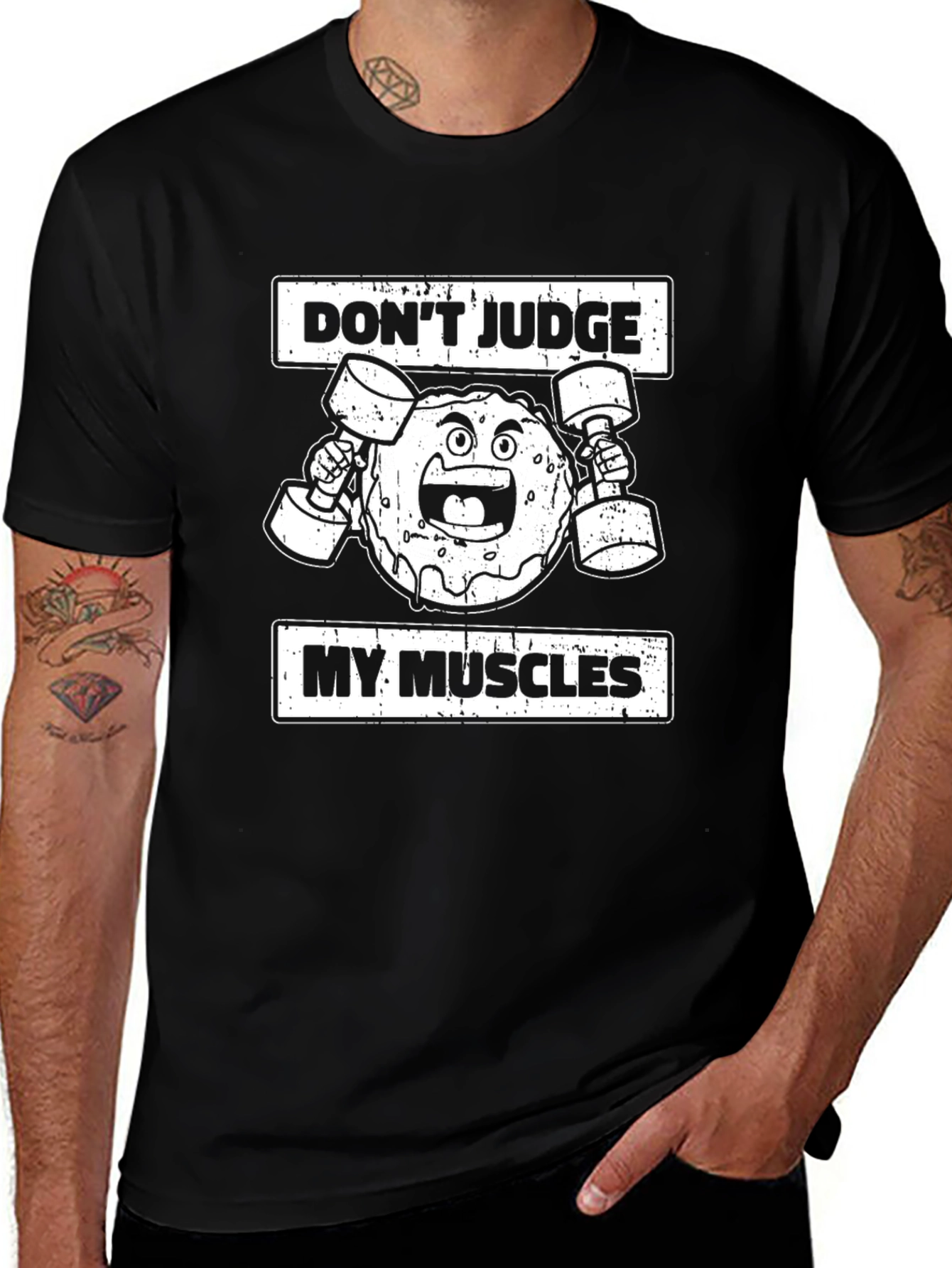Funny Donut Muscles Graphic T-Shirt - Black