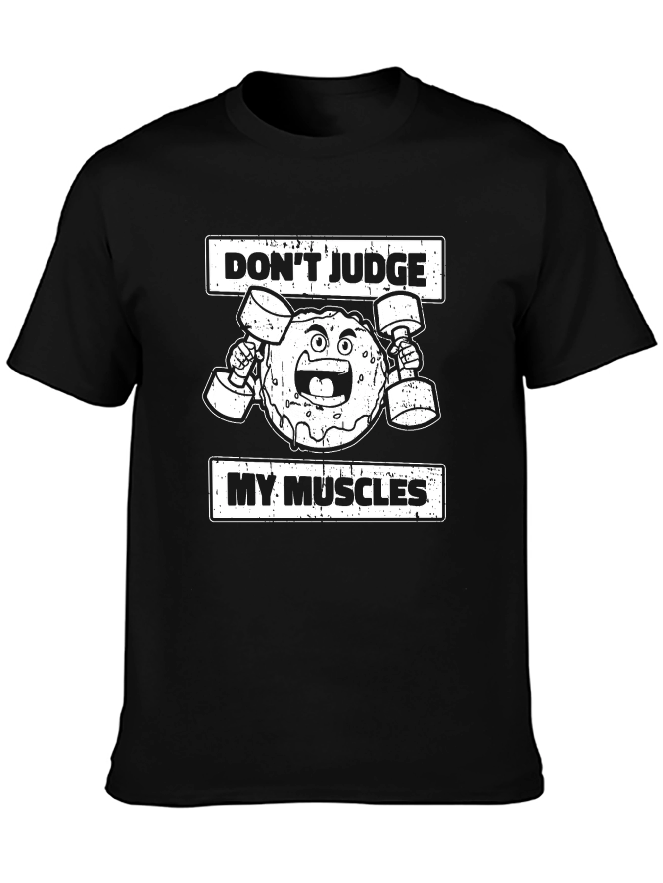 Funny Donut Muscles Graphic T-Shirt - Black