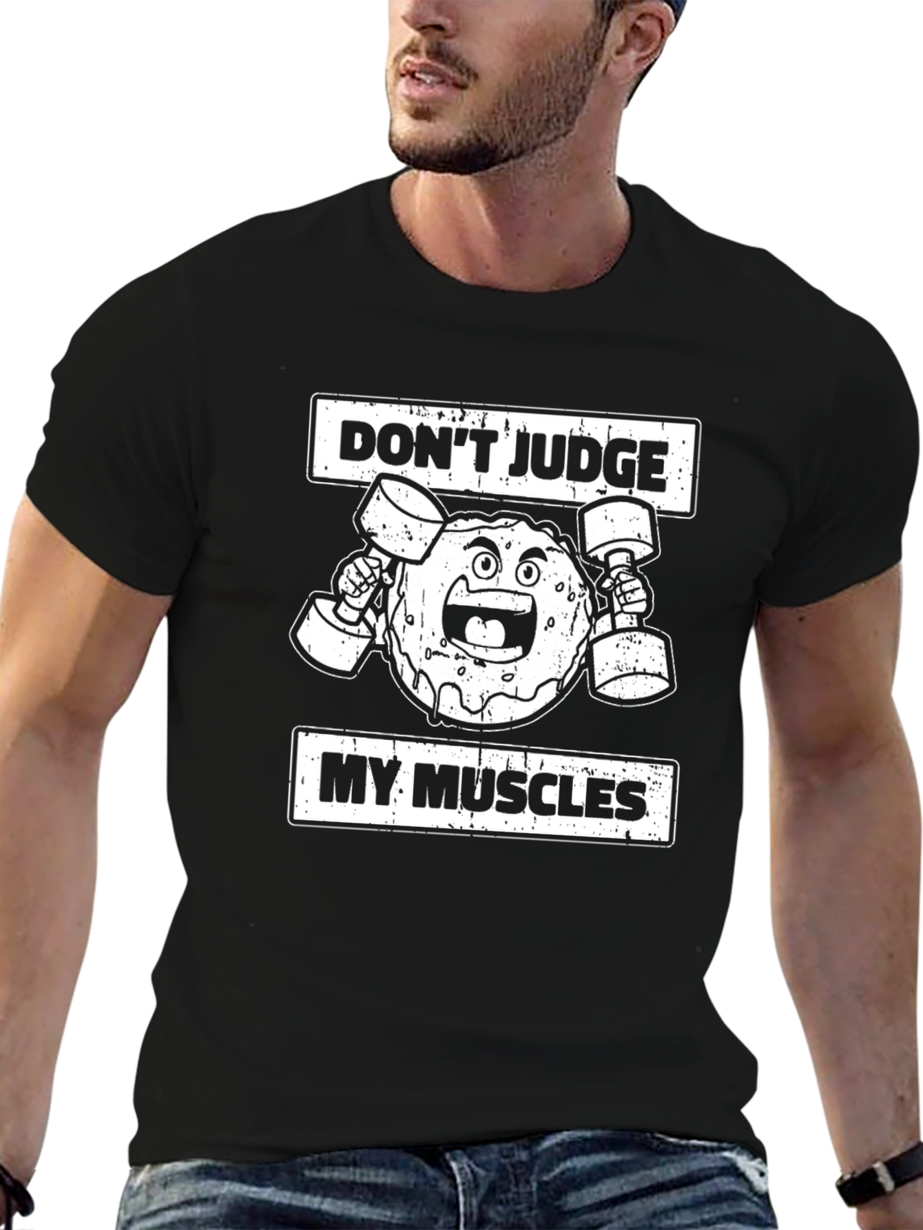 Funny Donut Muscles Graphic T-Shirt - Black