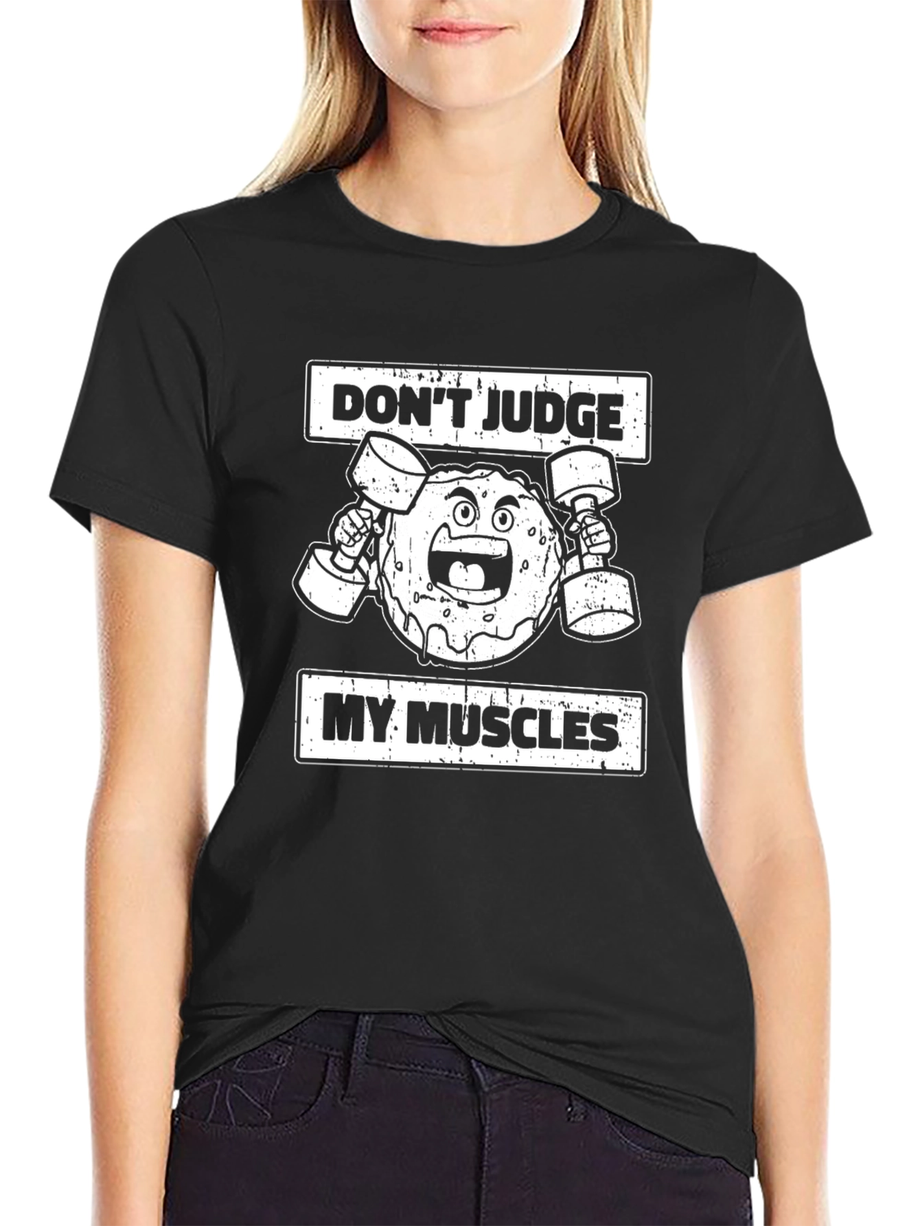 Funny Donut Muscles Graphic T-Shirt - Black