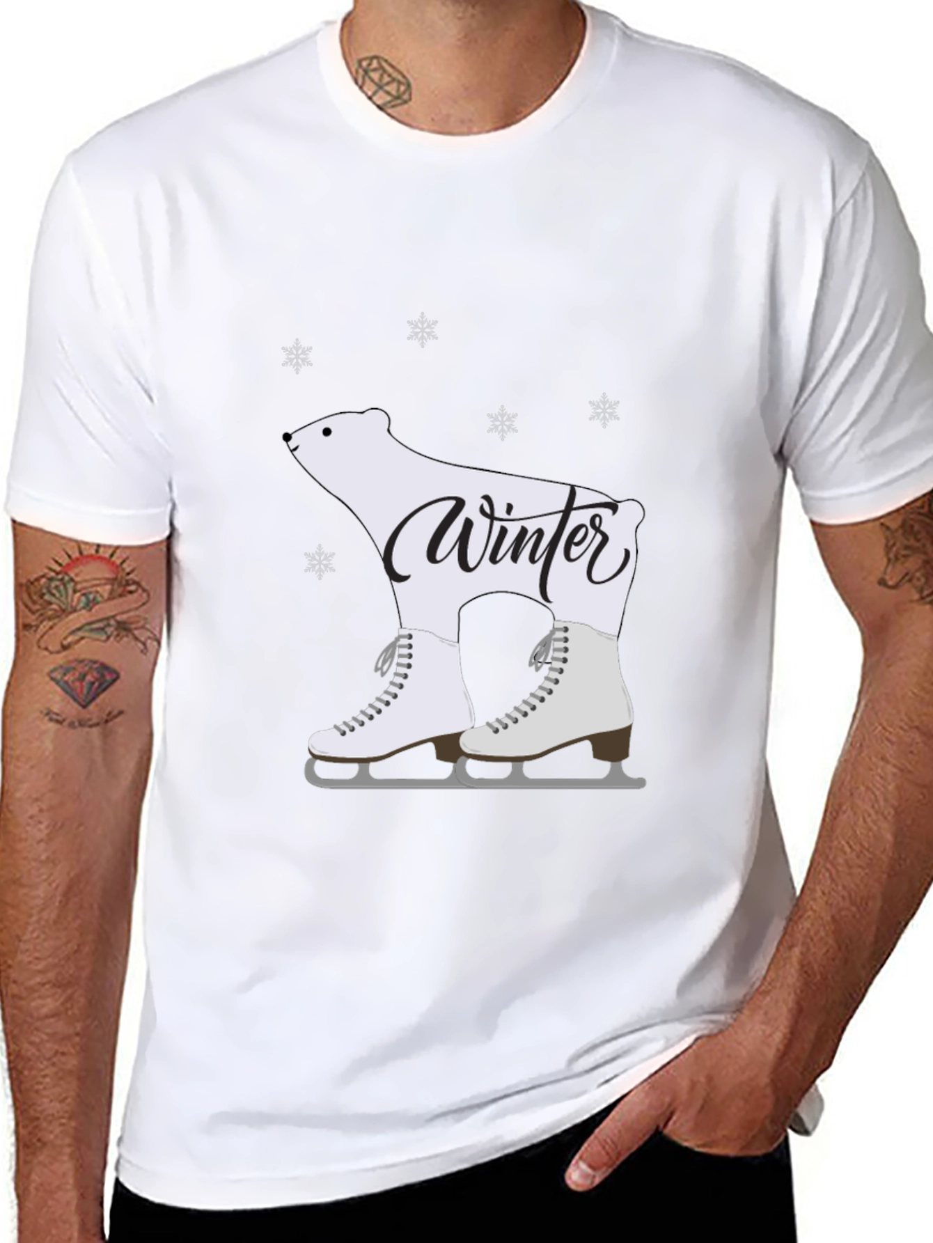 Winter Polar Bear Skates Black T-Shirt