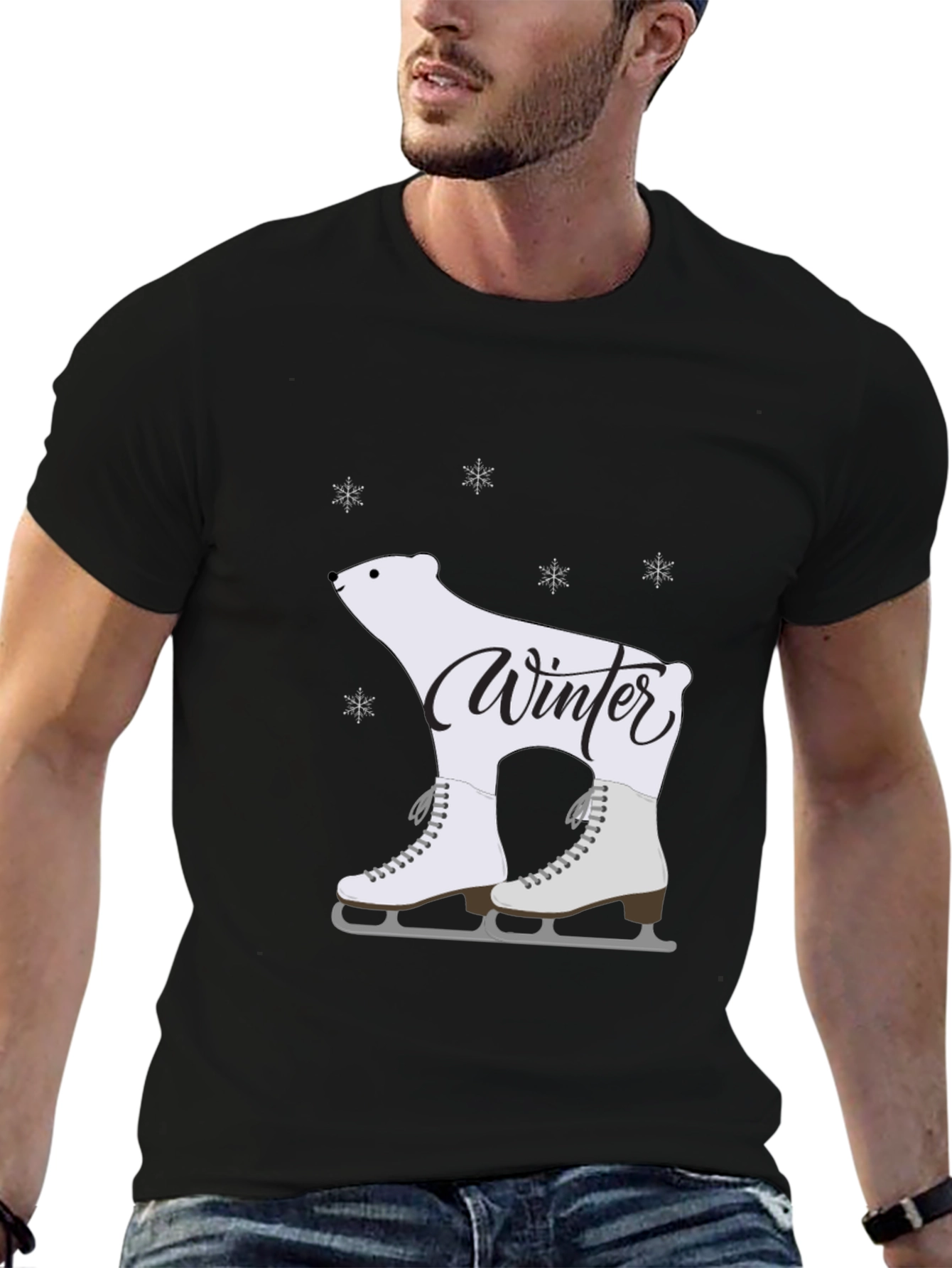 Winter Polar Bear Skates Black T-Shirt