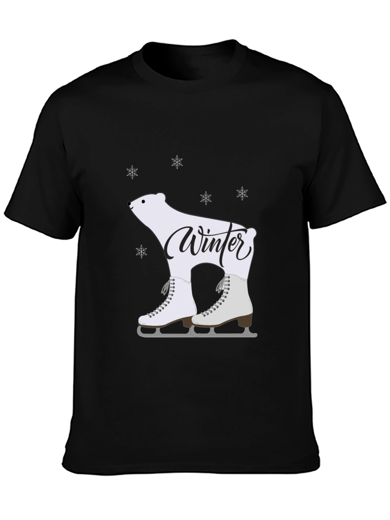 Winter Polar Bear Skates Black T-Shirt
