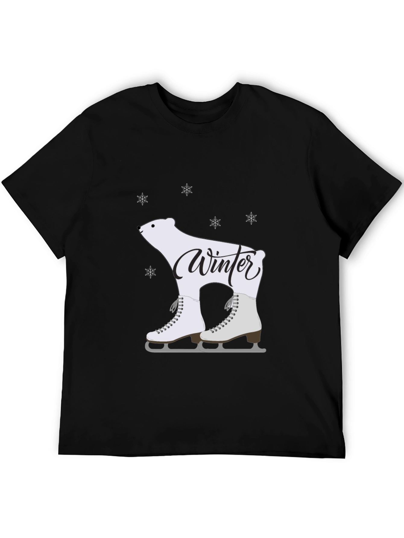 Winter Polar Bear Skates Black T-Shirt