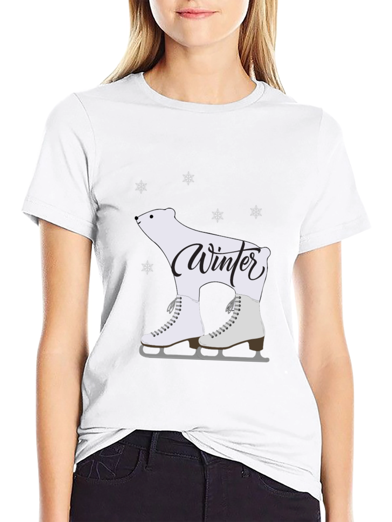 Winter Polar Bear Skates Black T-Shirt