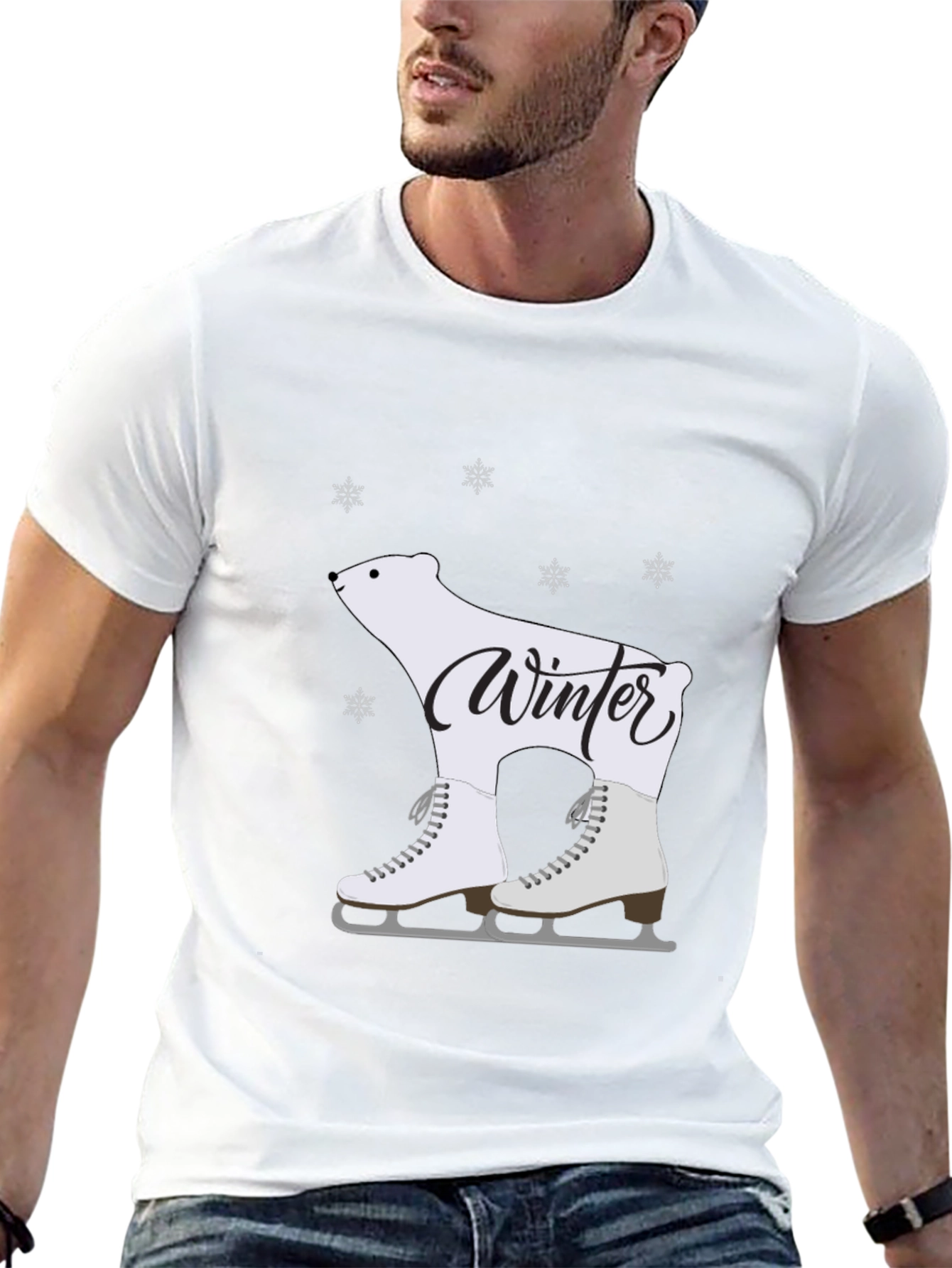 Winter Polar Bear Skates Black T-Shirt