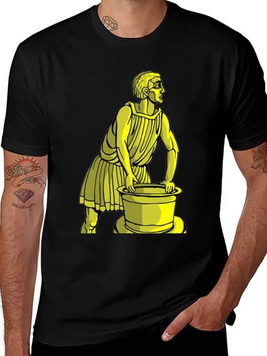 Black T-Shirt with Yellow Ancient Man Graphic