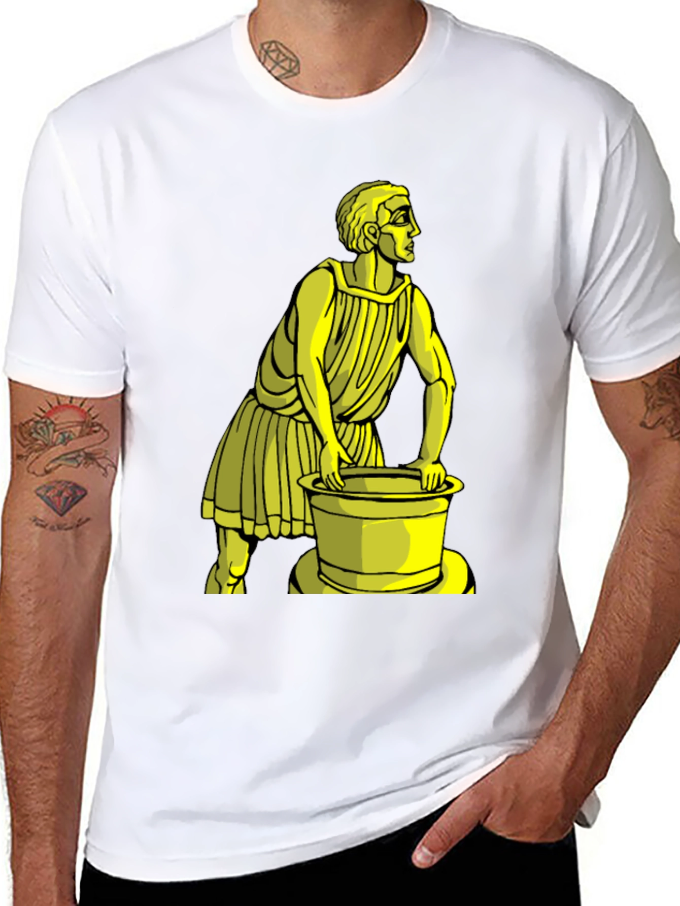 Black T-Shirt with Yellow Ancient Man Graphic