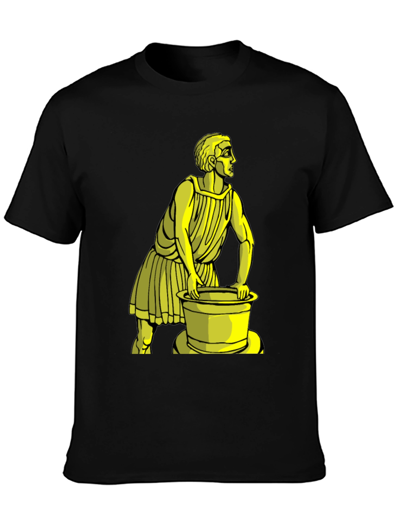 Black T-Shirt with Yellow Ancient Man Graphic