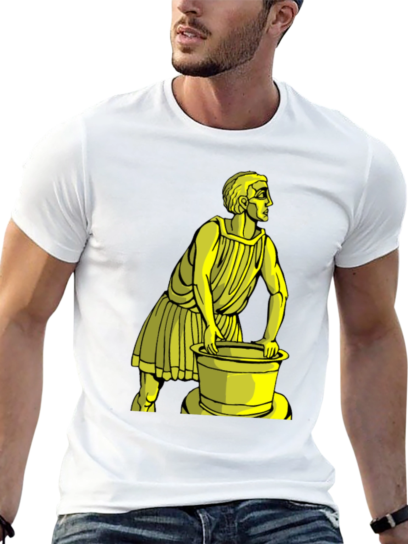 Black T-Shirt with Yellow Ancient Man Graphic