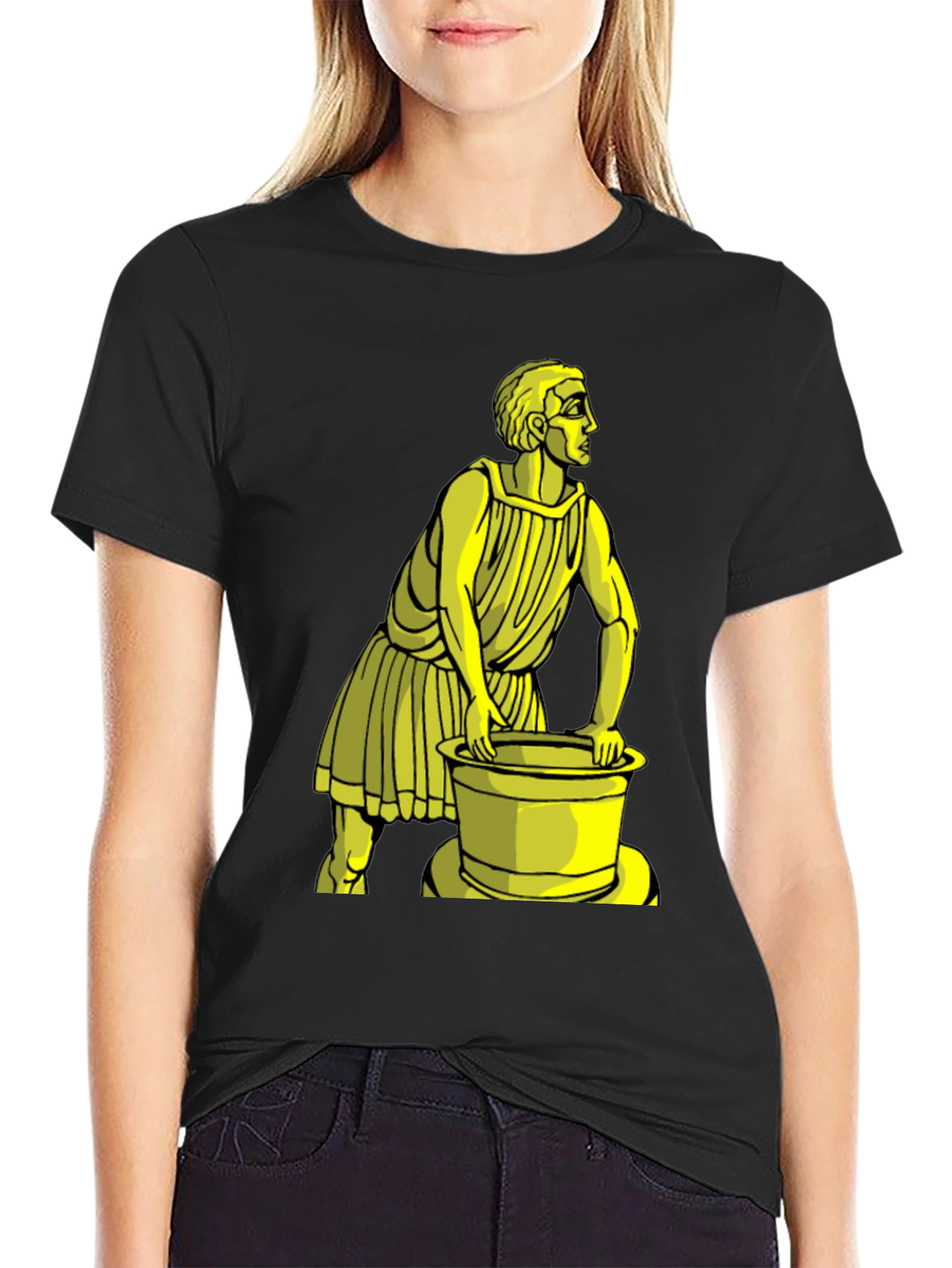 Black T-Shirt with Yellow Ancient Man Graphic