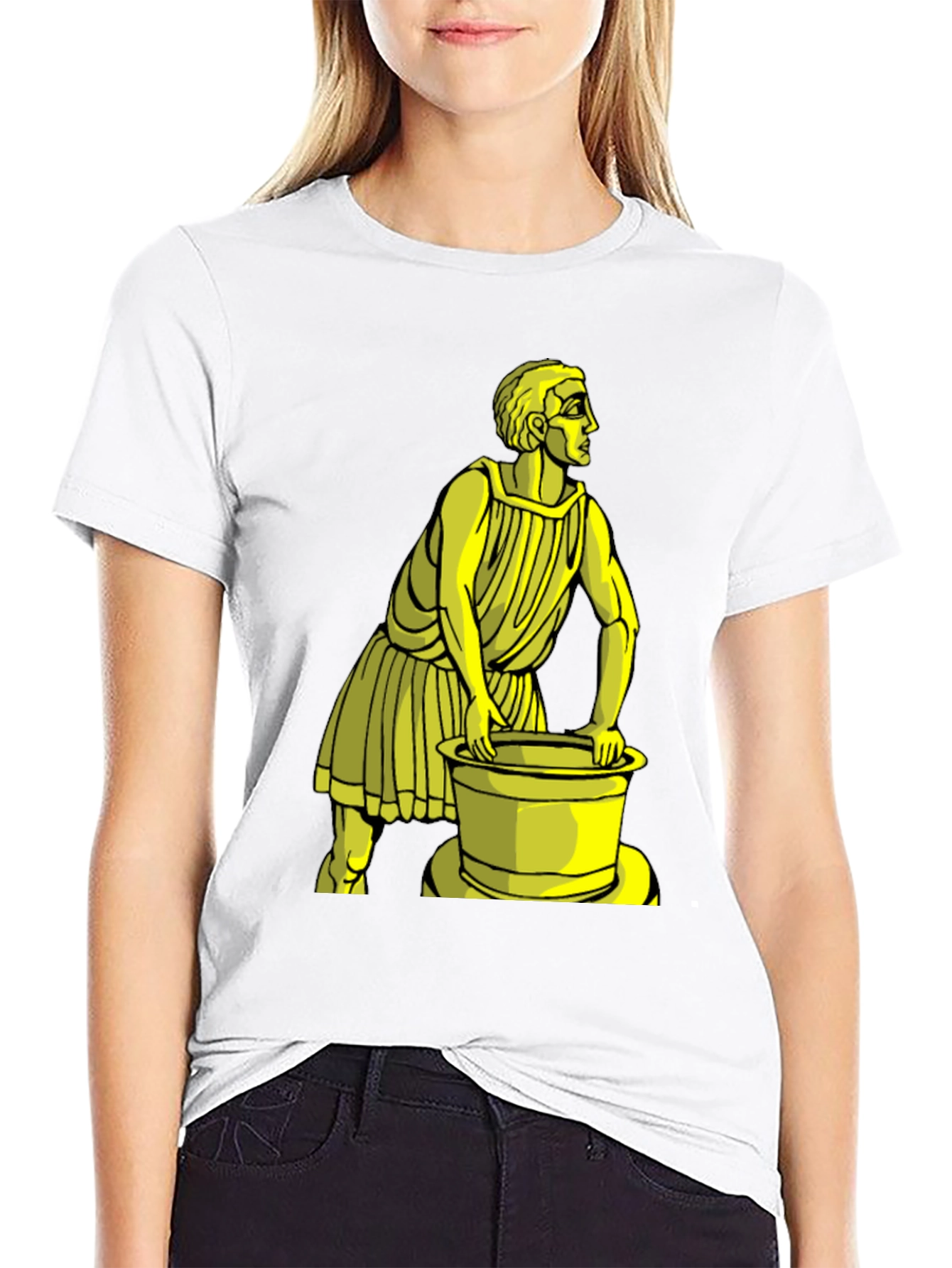 Black T-Shirt with Yellow Ancient Man Graphic