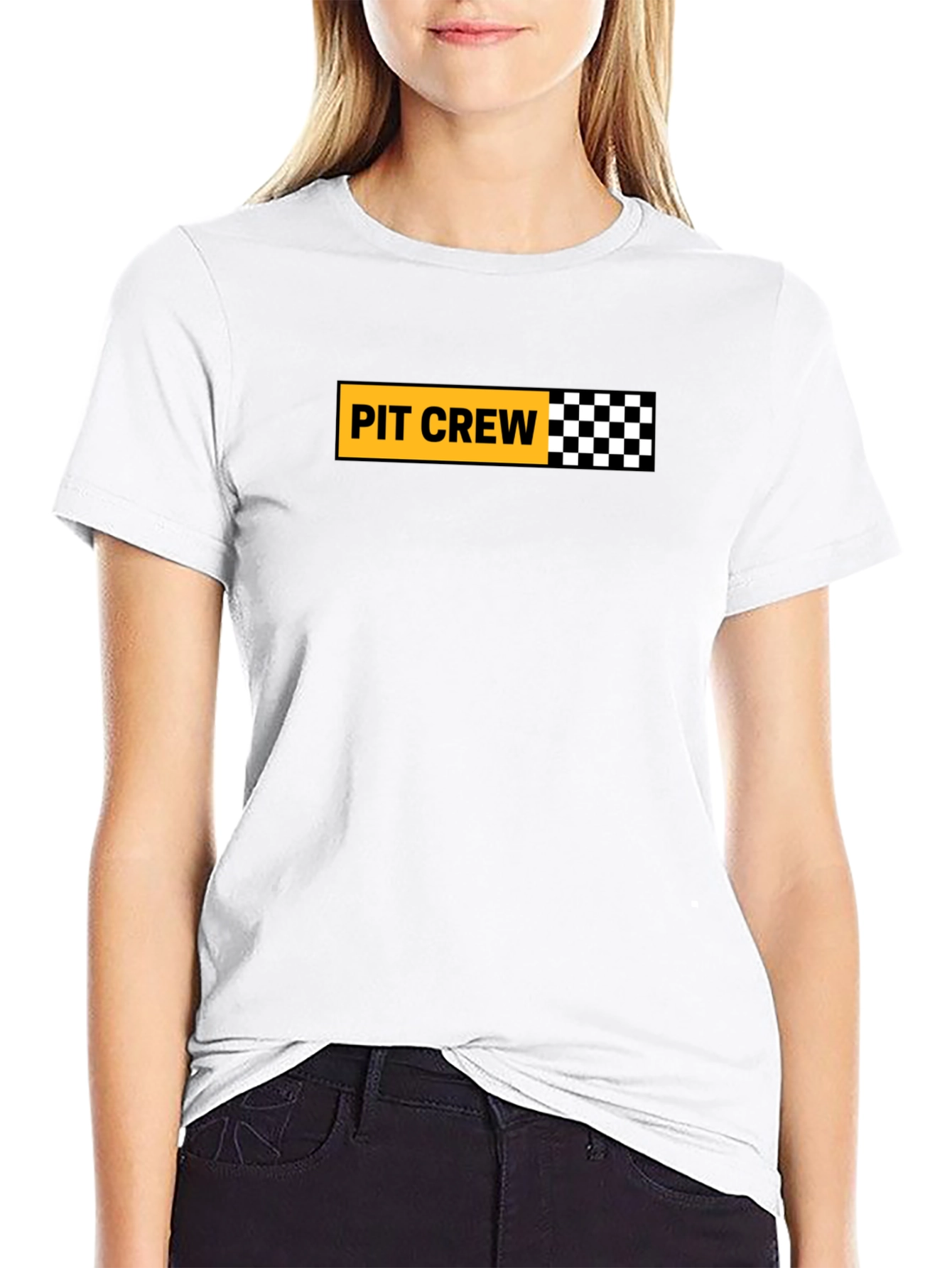 Pit Crew Checkered Flag Graphic Tee - Black