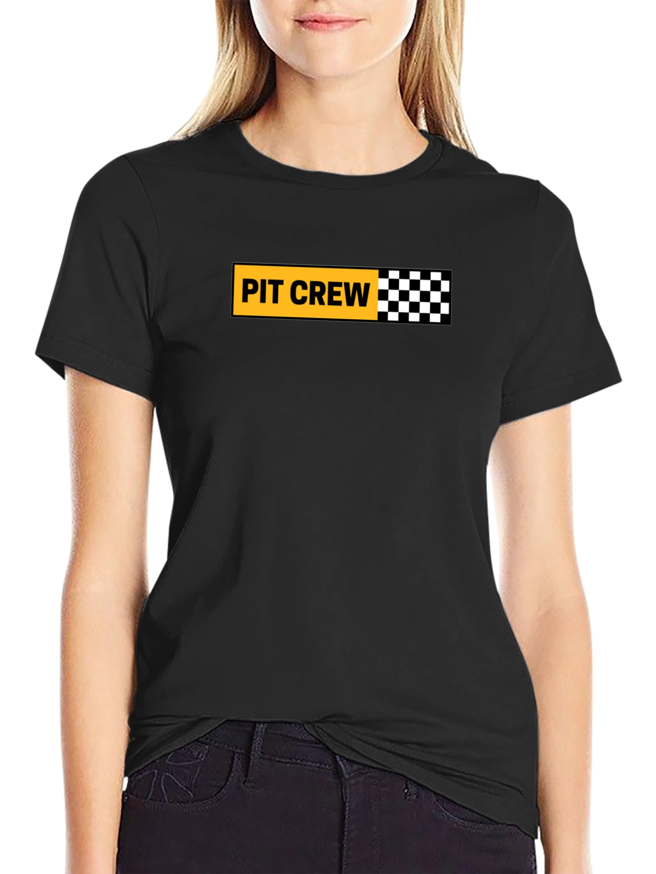 Pit Crew Checkered Flag Graphic Tee - Black