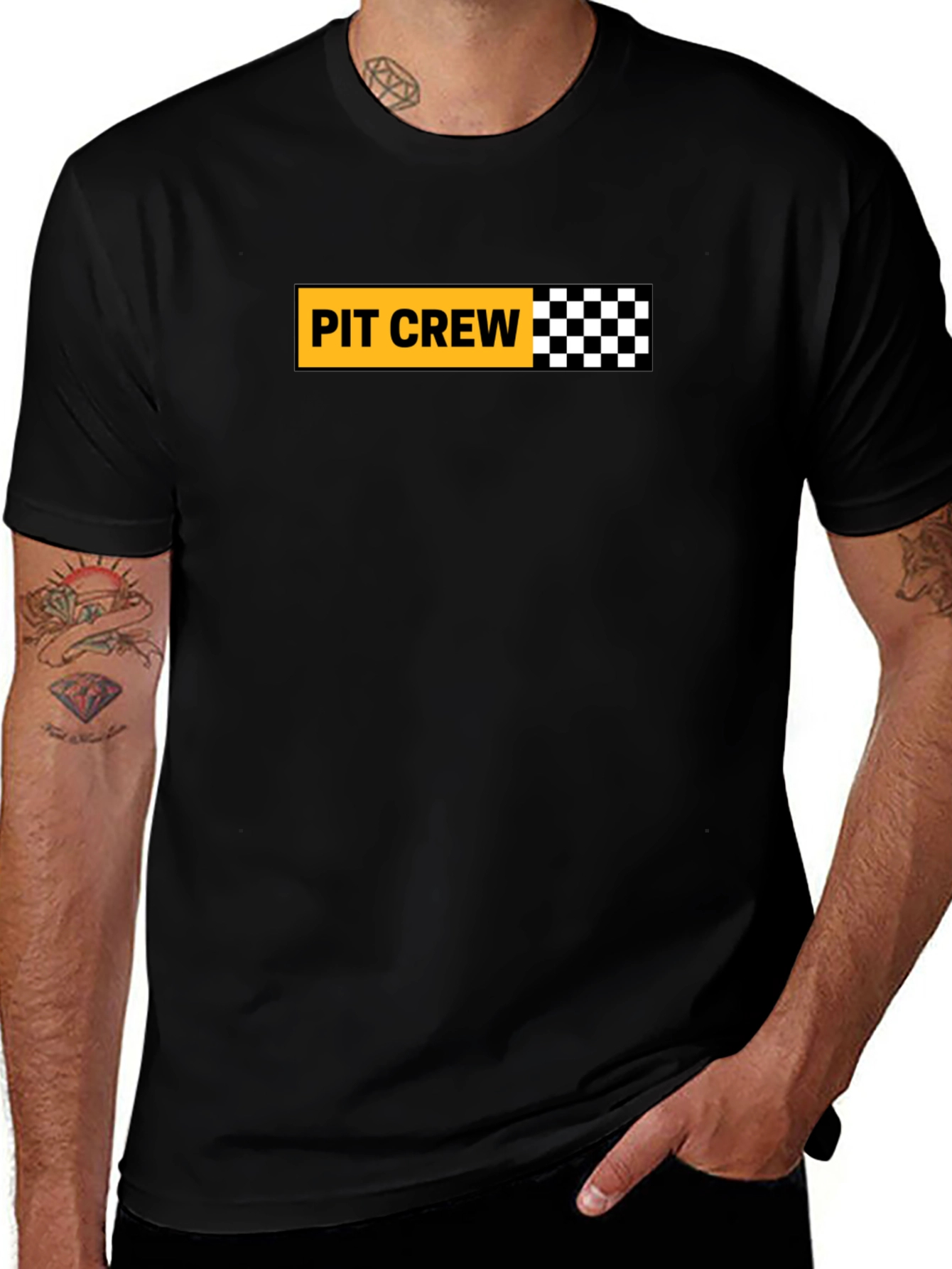 Pit Crew Checkered Flag Graphic Tee - Black