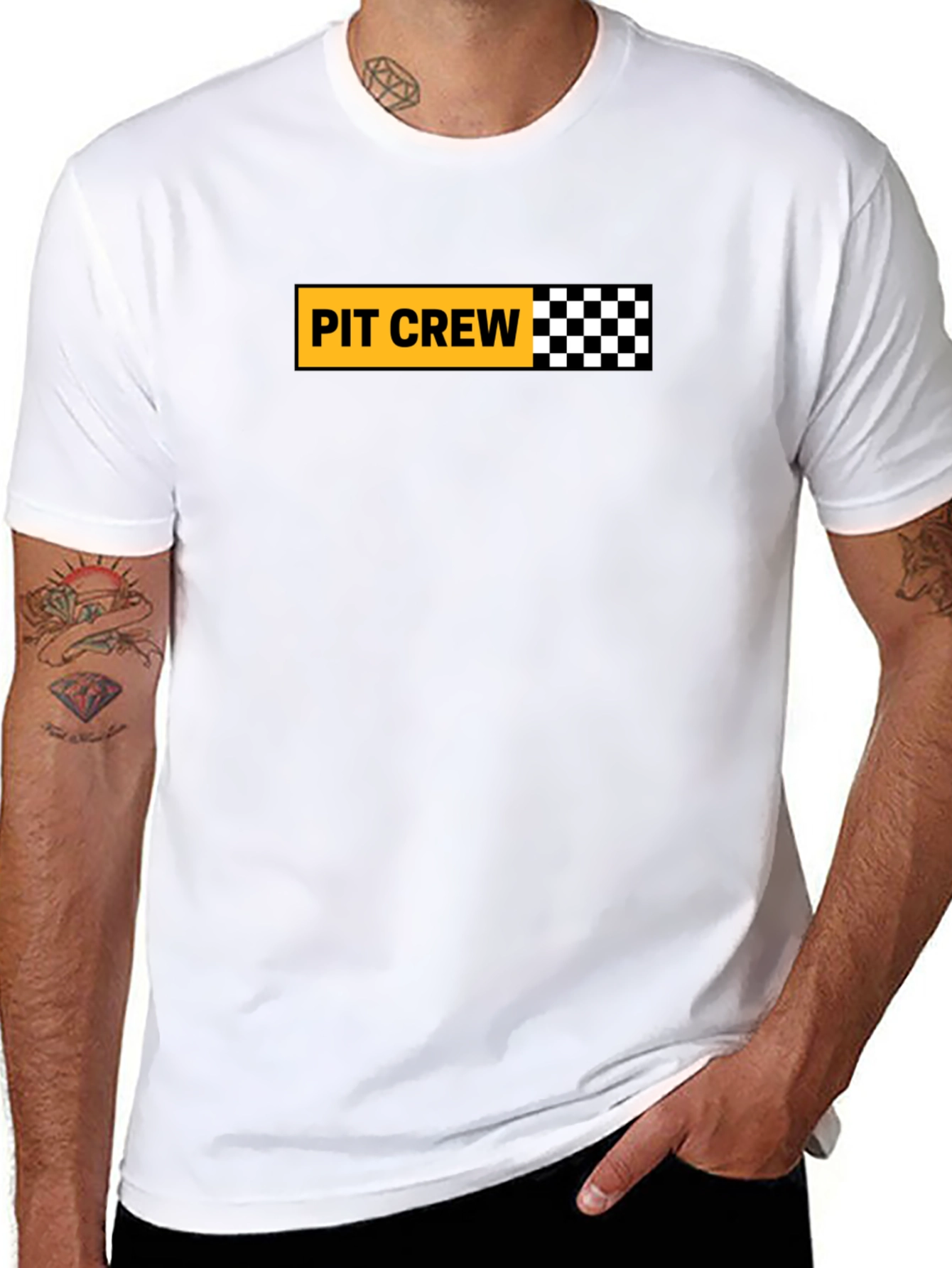 Pit Crew Checkered Flag Graphic Tee - Black
