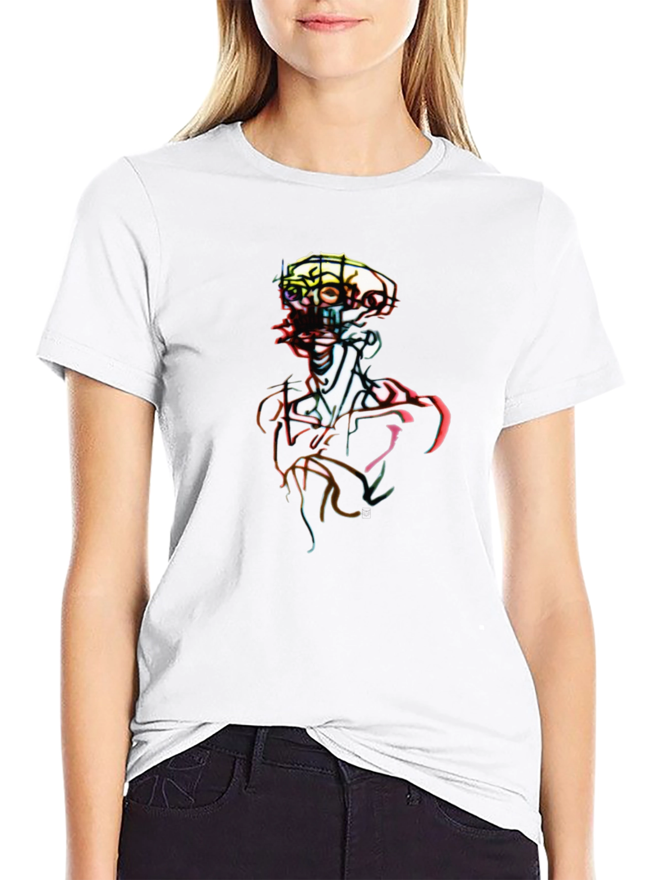 Abstract Art Skeleton Graphic Tee - Black