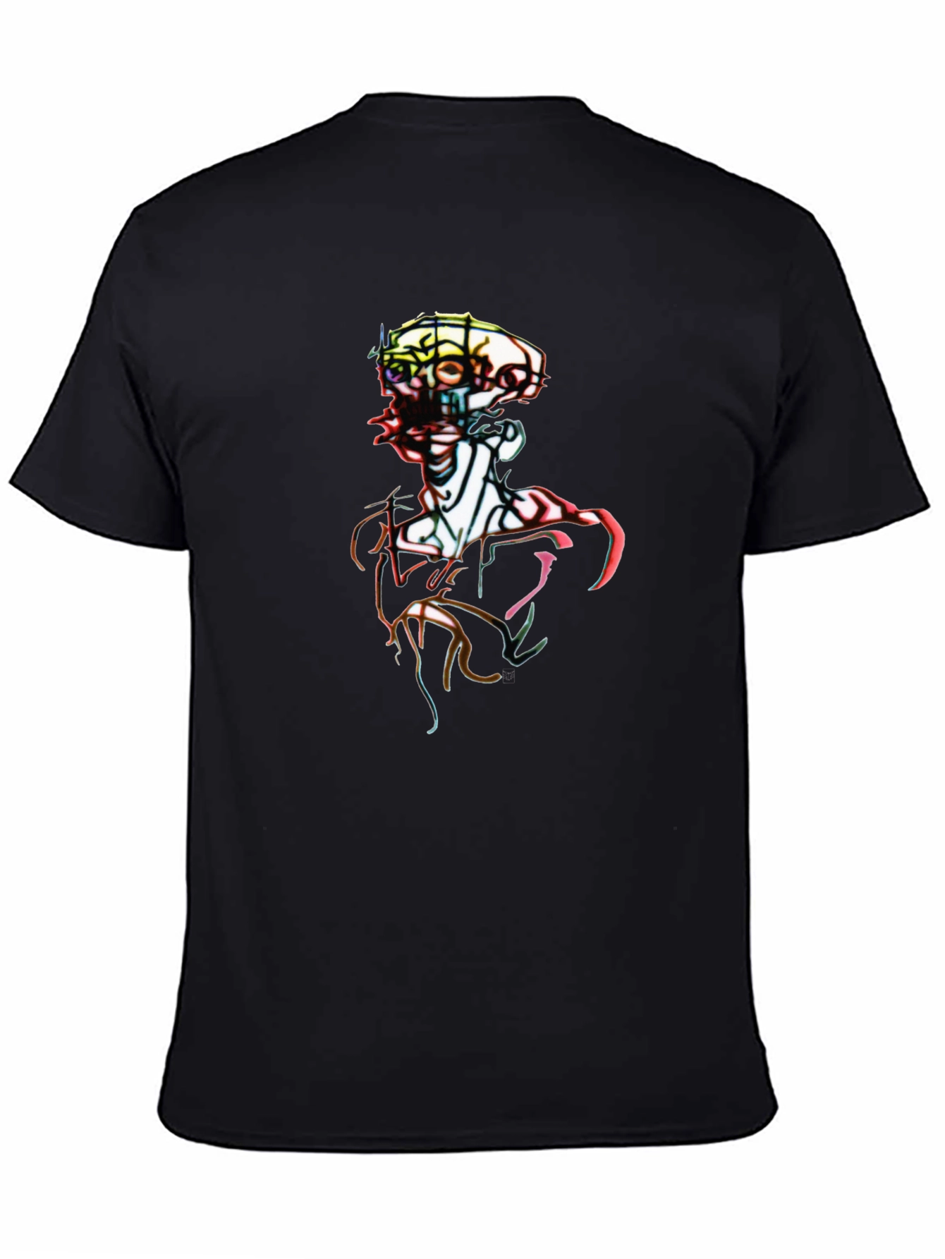 Abstract Art Skeleton Graphic Tee - Black