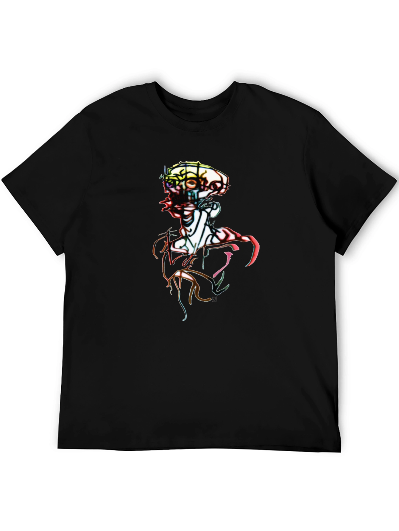 Abstract Art Skeleton Graphic Tee - Black