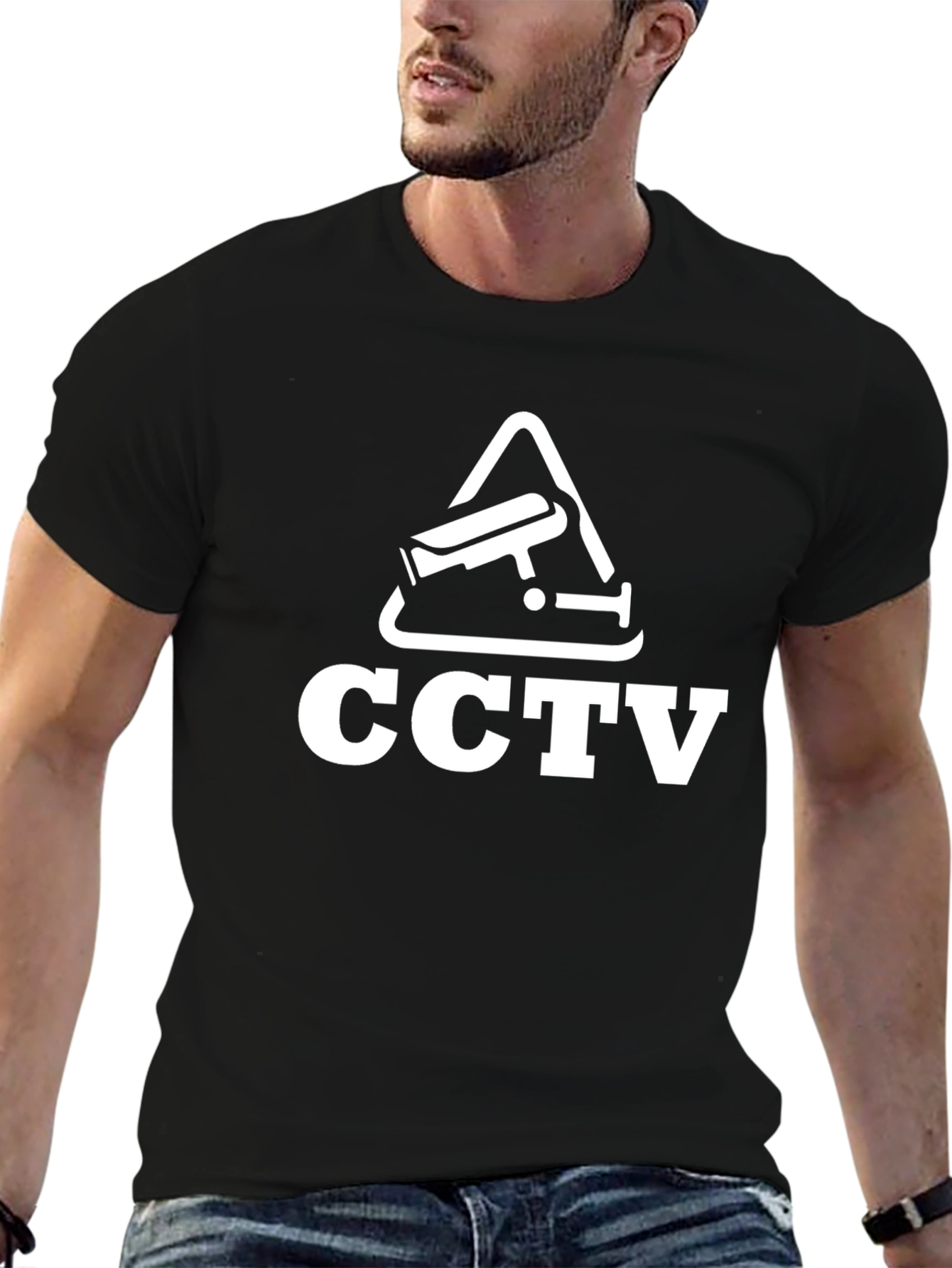 CCTV Surveillance Graphic Tee - Black Cotton T-Shirt