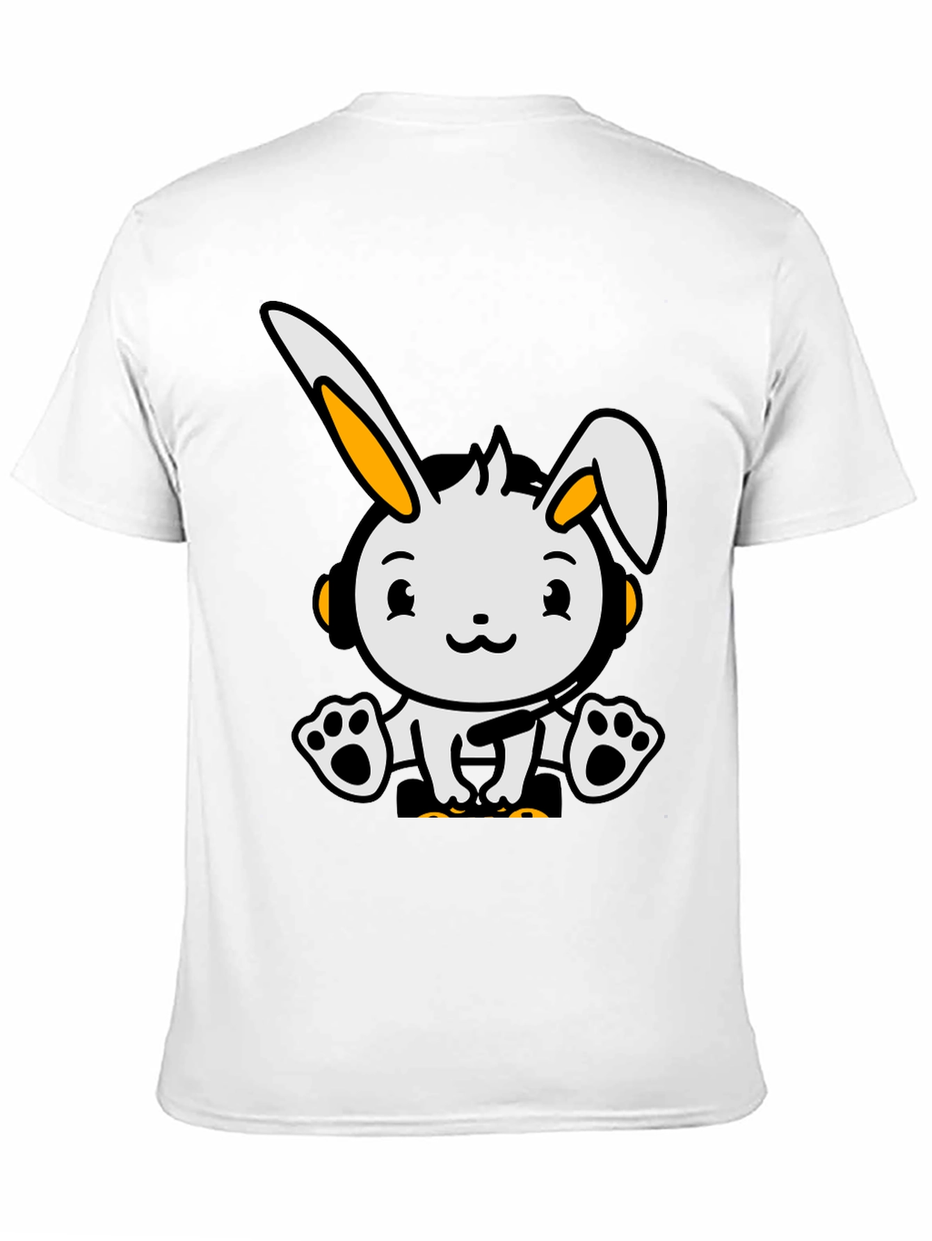 Cute Cartoon Rabbit Graphic Tee - Black Cotton Blend