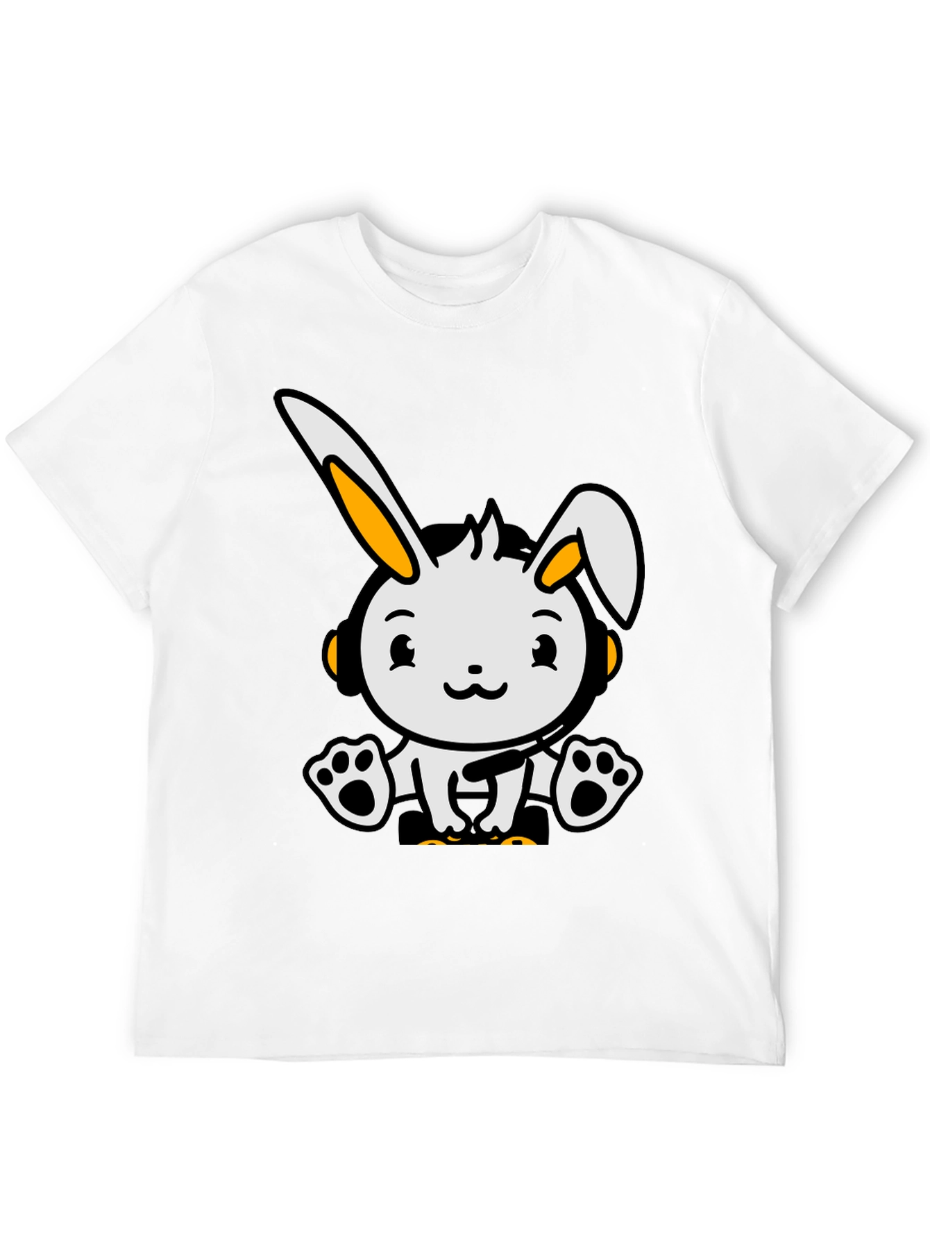 Cute Cartoon Rabbit Graphic Tee - Black Cotton Blend