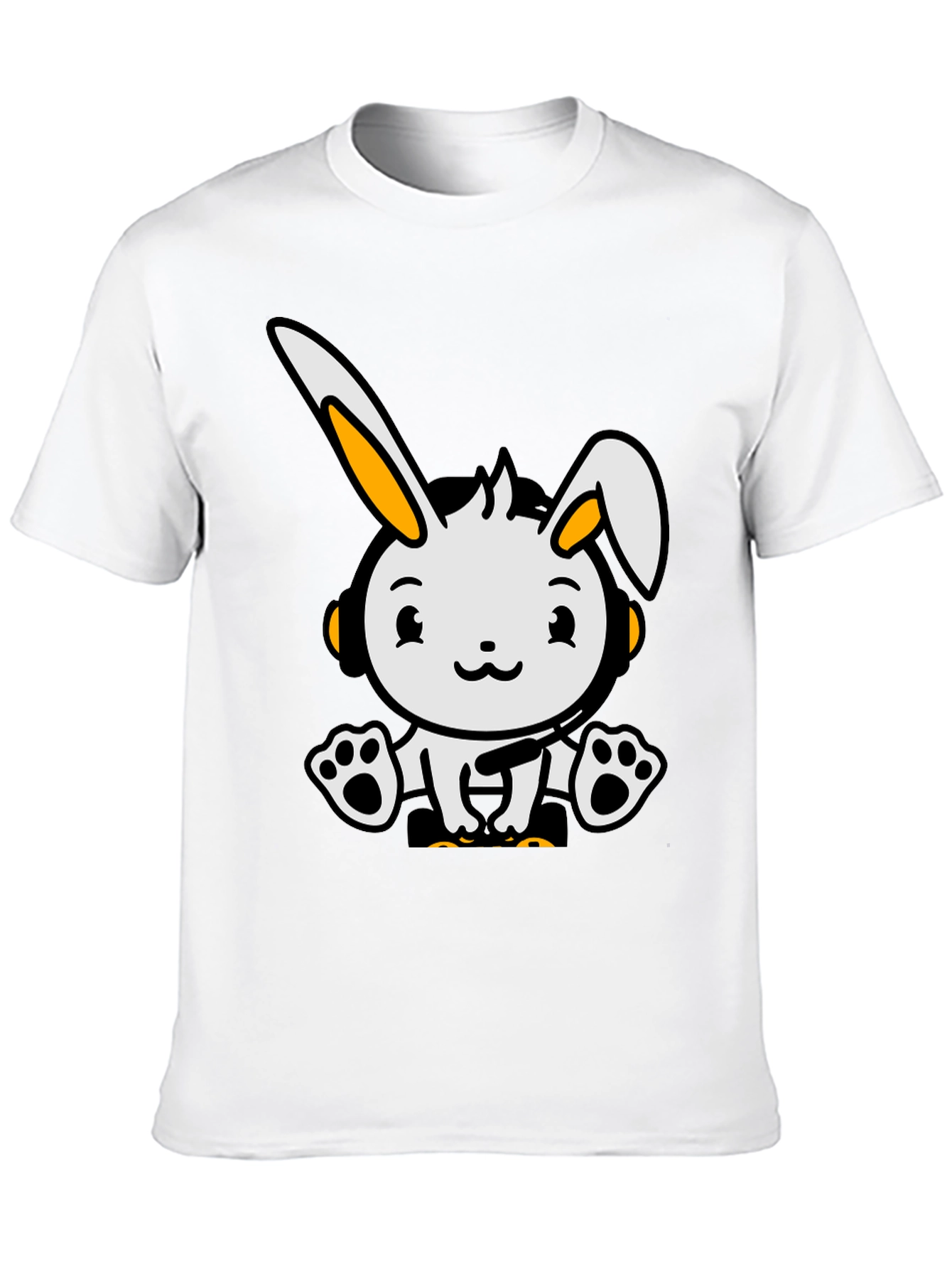 Cute Cartoon Rabbit Graphic Tee - Black Cotton Blend