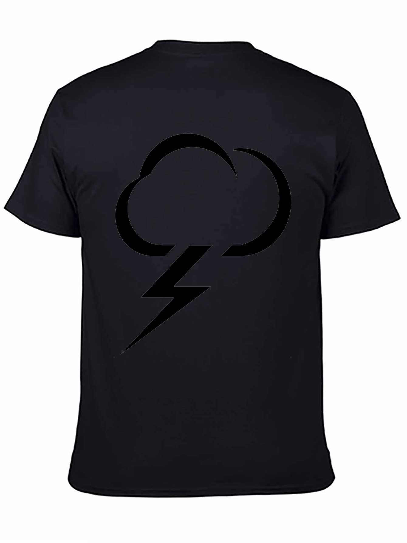 Mens Black T-Shirt with Cloud & Lightning Bolt Graphic