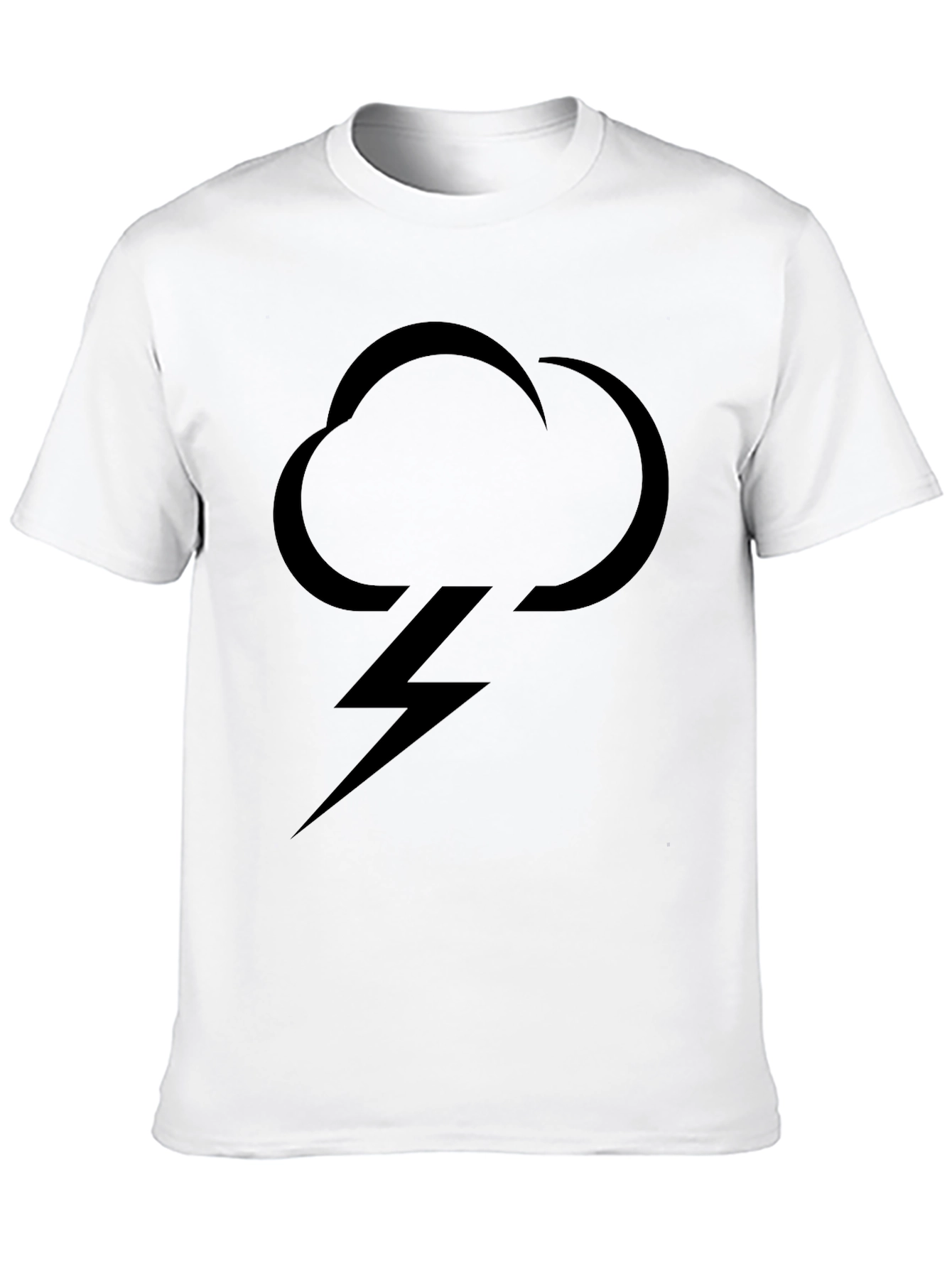 Mens Black T-Shirt with Cloud & Lightning Bolt Graphic