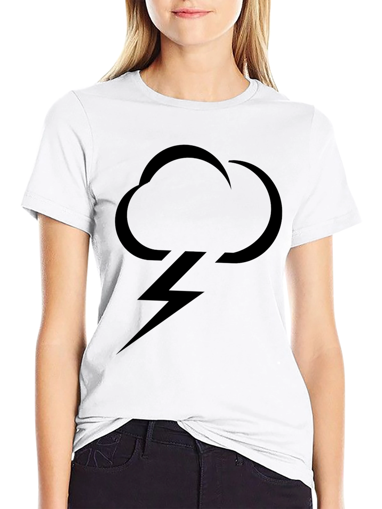 Mens Black T-Shirt with Cloud & Lightning Bolt Graphic