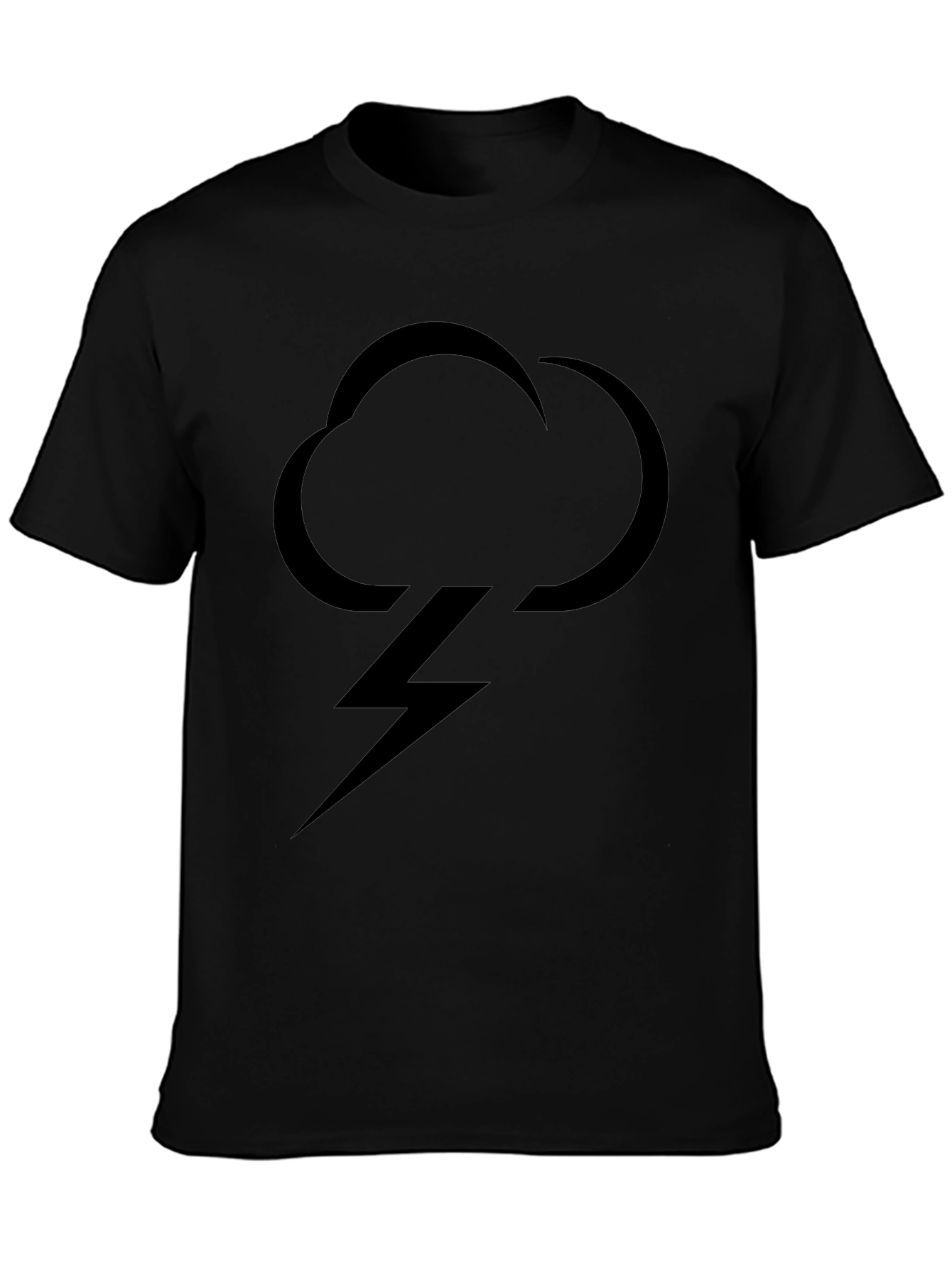 Mens Black T-Shirt with Cloud & Lightning Bolt Graphic