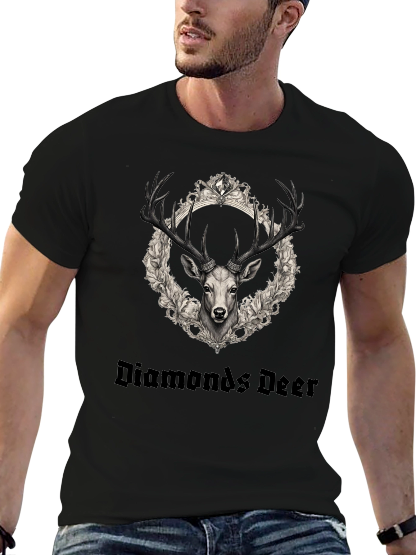 Diamonds Deer Graphic Tee - Black