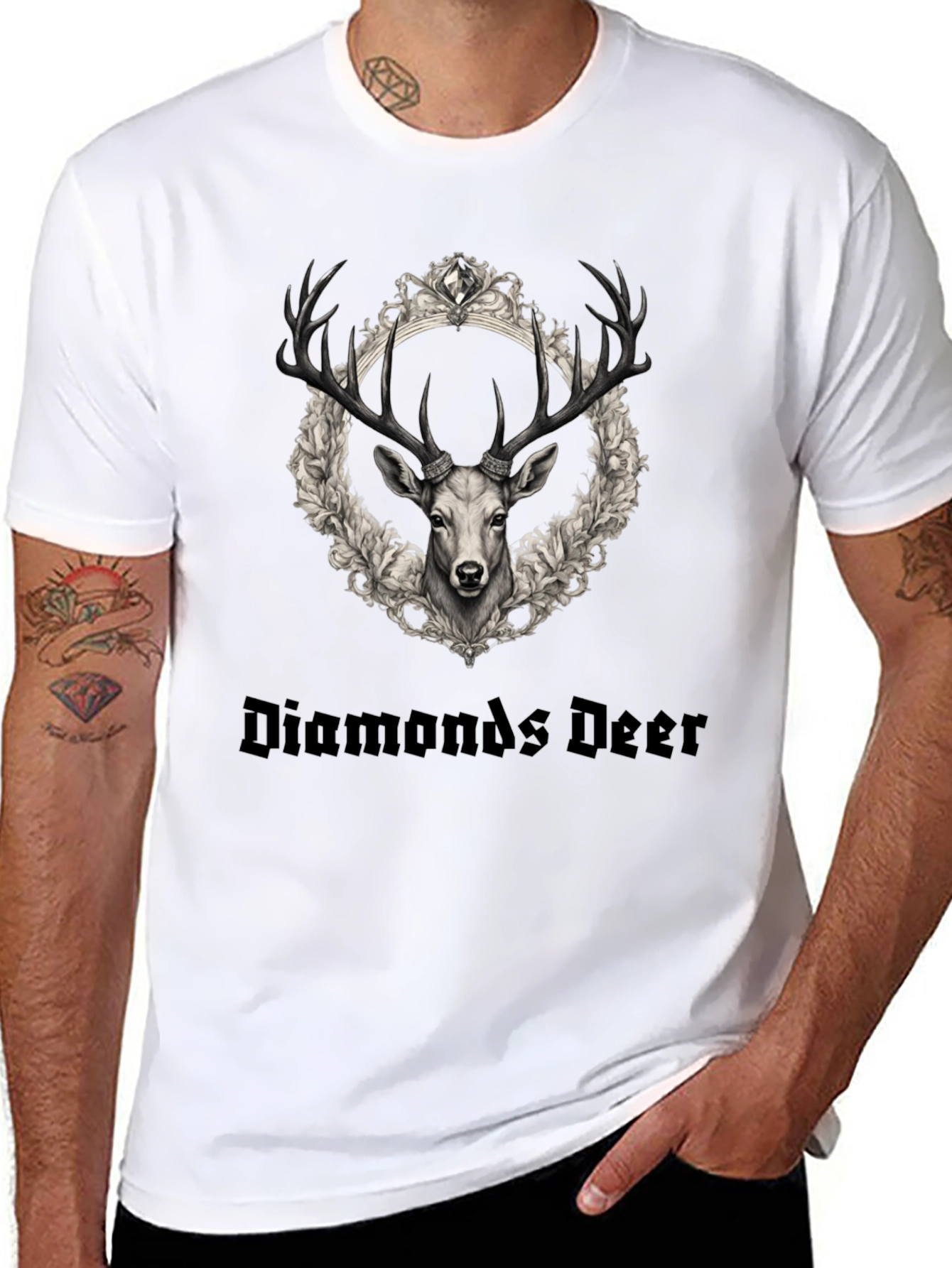 Diamonds Deer Graphic Tee - Black