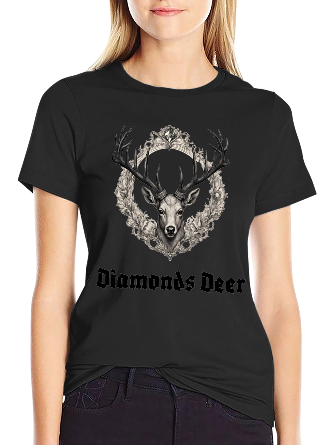Diamonds Deer Graphic Tee - Black