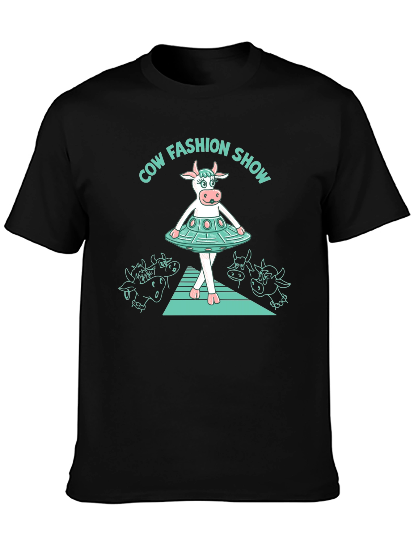 Cow Fashion Show Black T-Shirt