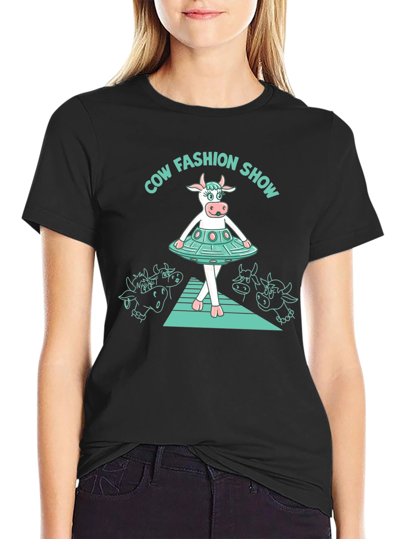 Cow Fashion Show Black T-Shirt