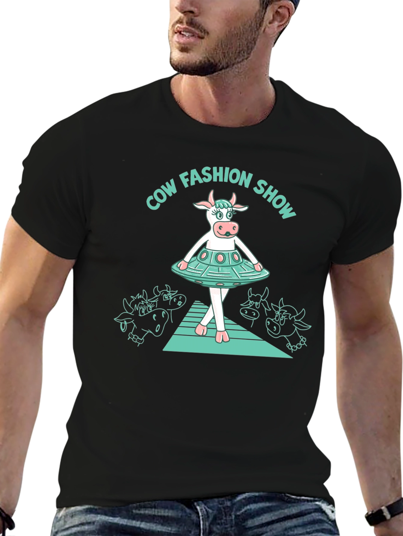 Cow Fashion Show Black T-Shirt