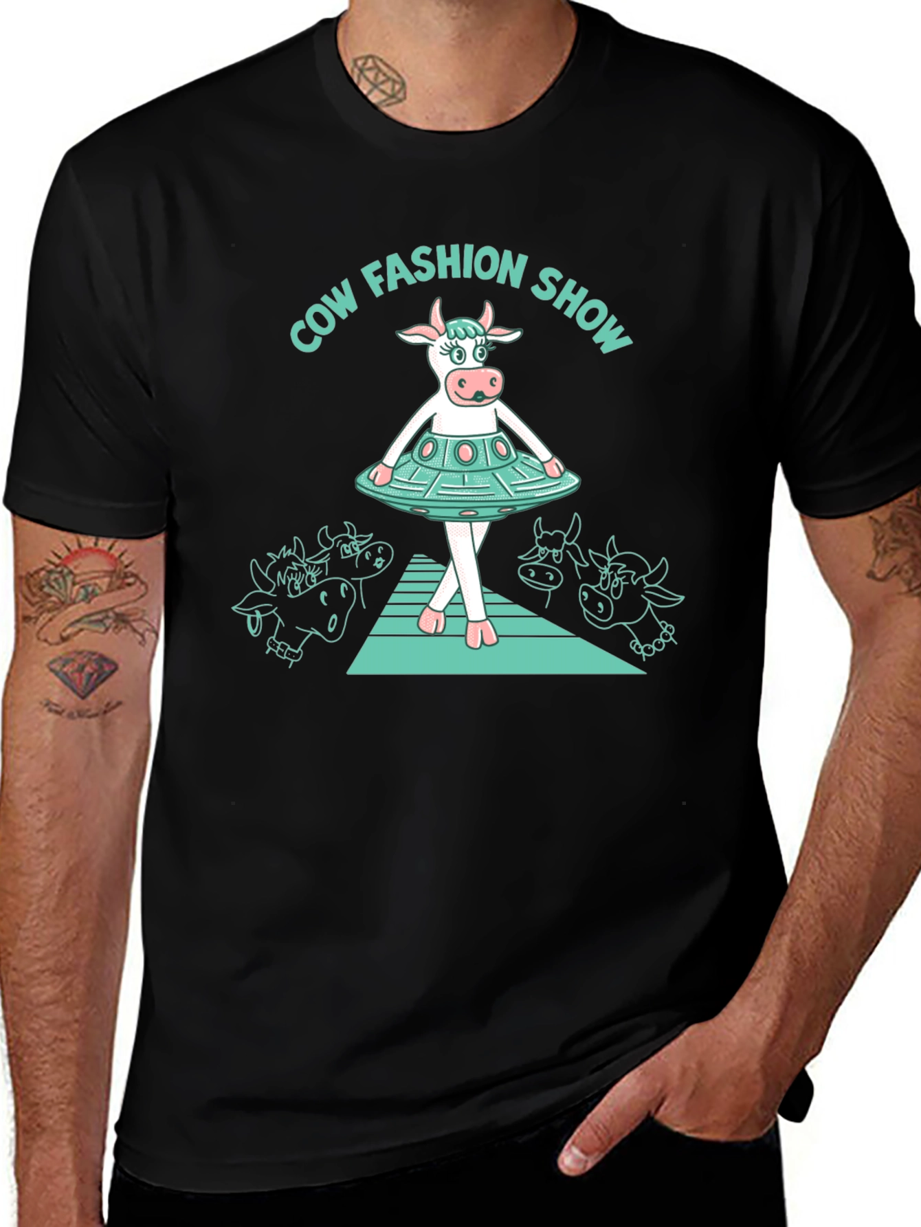 Cow Fashion Show Black T-Shirt