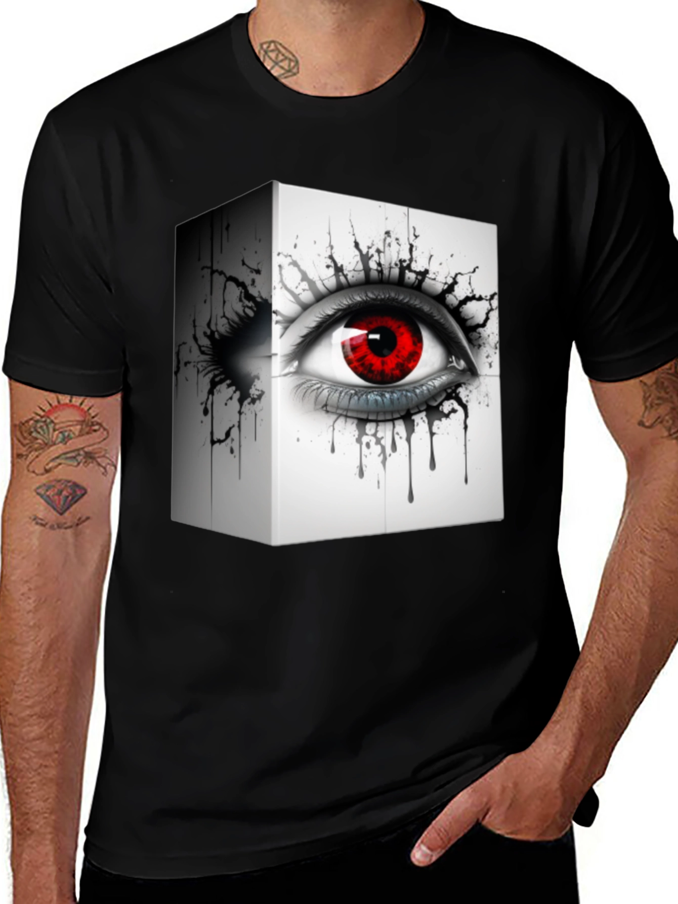 Eye Cube Graphic Tee - Edgy Black T-Shirt